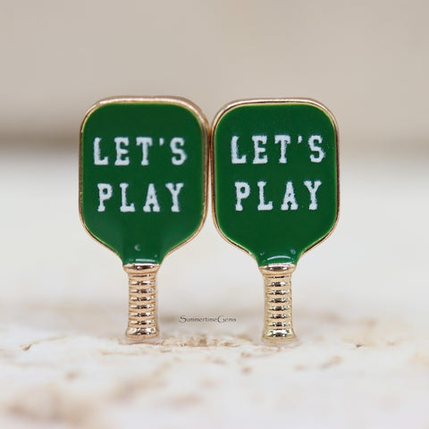 STG Gold Assorted Pickleball Paddles, and Balls Earrings Set
