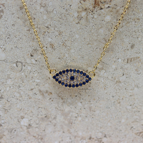 STG 18K Gold Plated Rhinestones Evil Eye Pendant Necklace – Protective & Sparkly Jewelry for Positive Energy