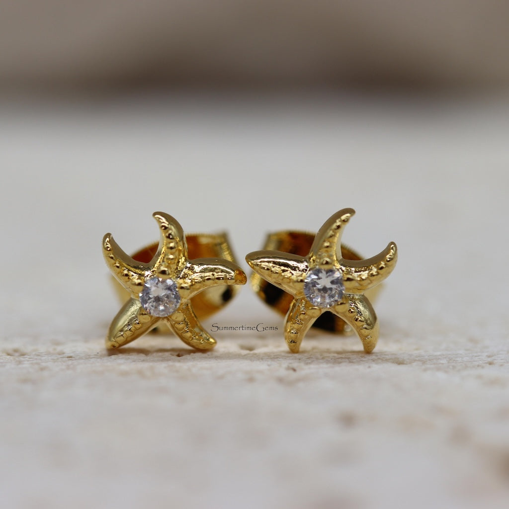 STG Dainty Cz Starfish Stud Earrings