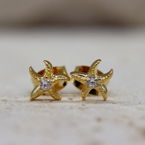 STG Dainty Cz Starfish Stud Earrings
