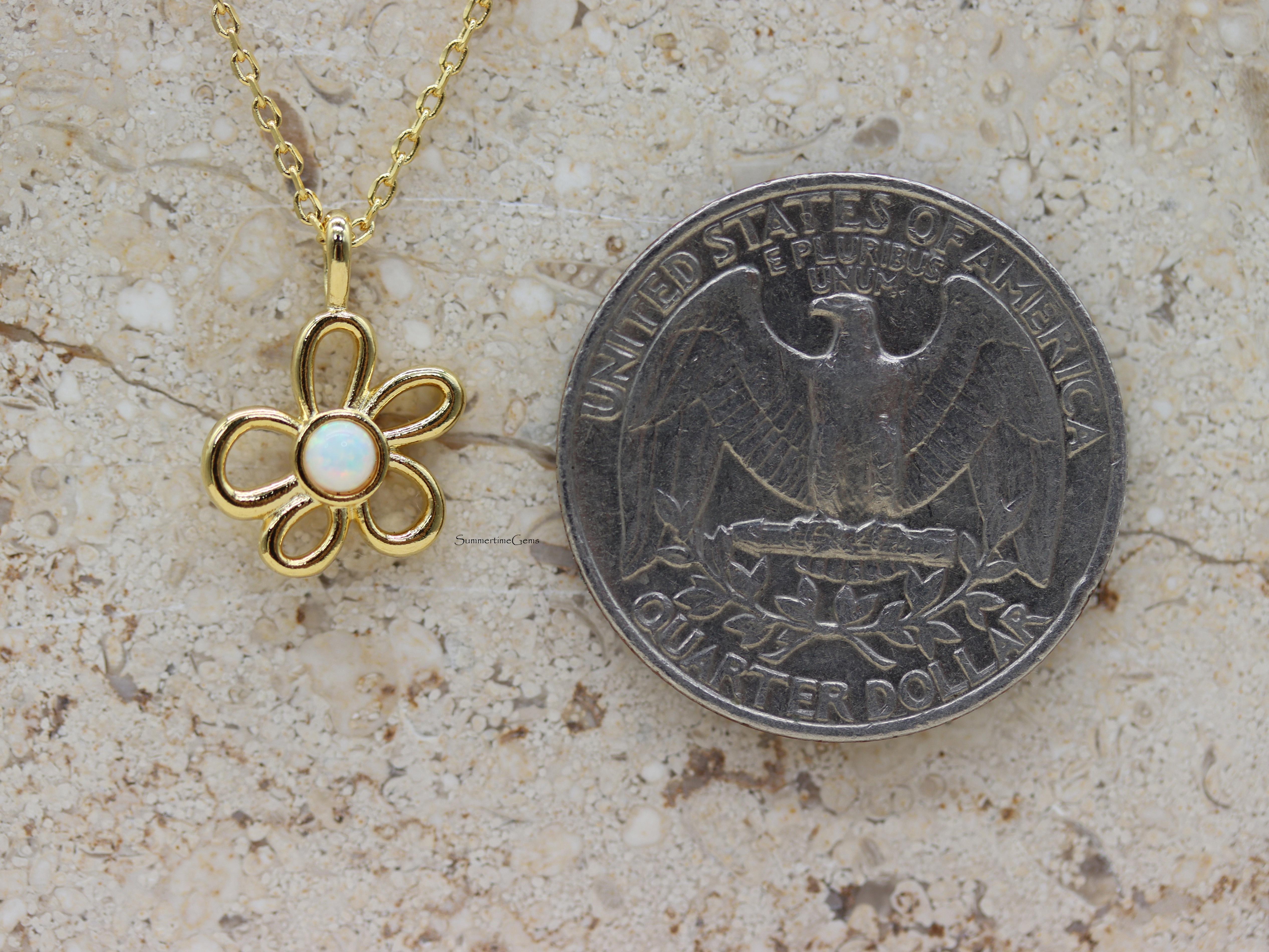 STG 18K Gold Plated Dainty Opal Cutout Flower Pendant Necklace – Elegant Nature-Inspired Jewelry