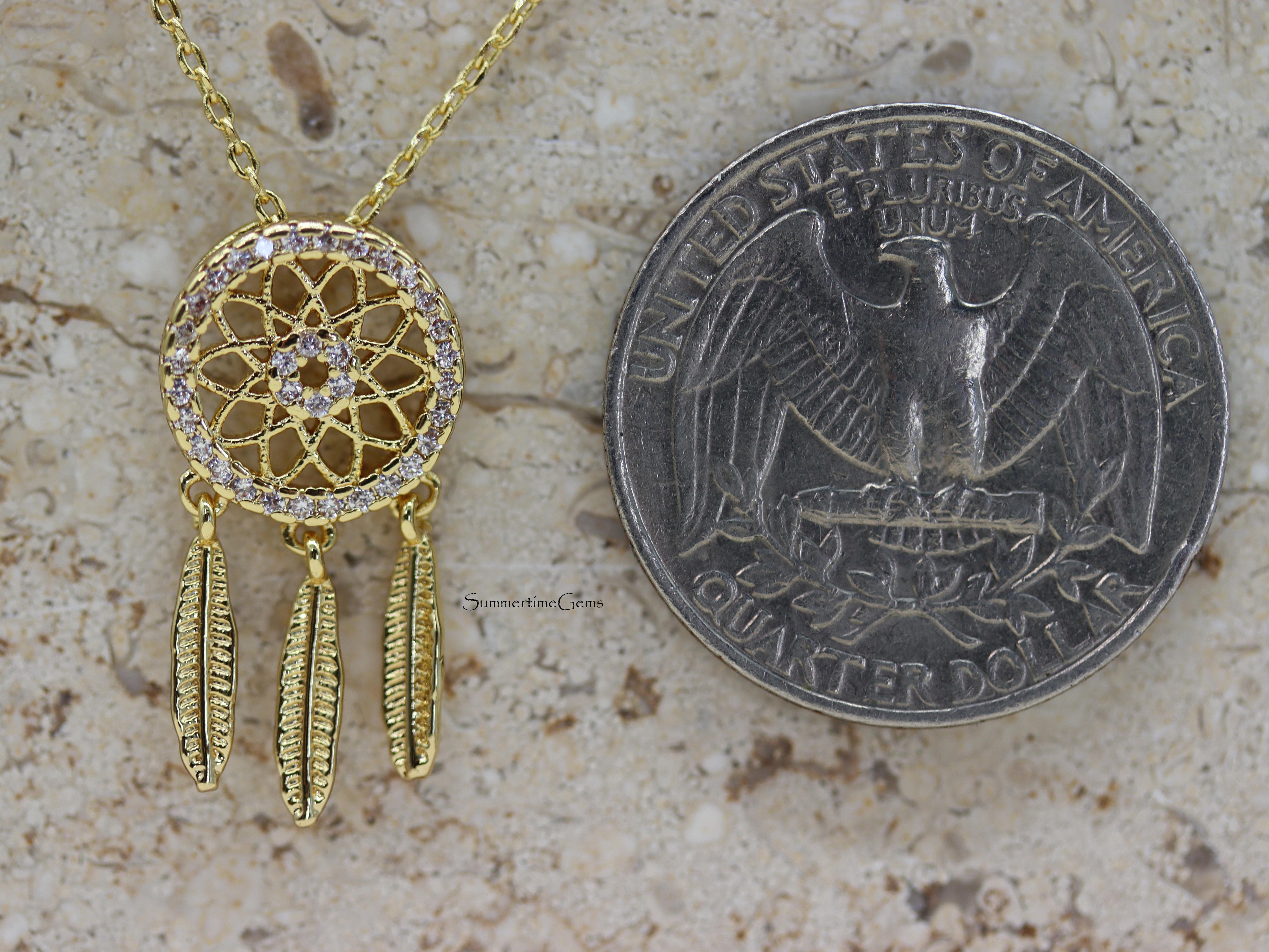 STG 18K Gold Plated Dream Catcher Pendant Necklace – Boho-Inspired Jewelry for Positive Energy and Protection