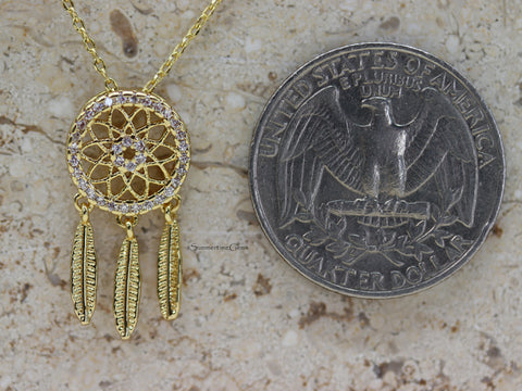STG 18K Gold Plated Dream Catcher Pendant Necklace – Boho-Inspired Jewelry for Positive Energy and Protection