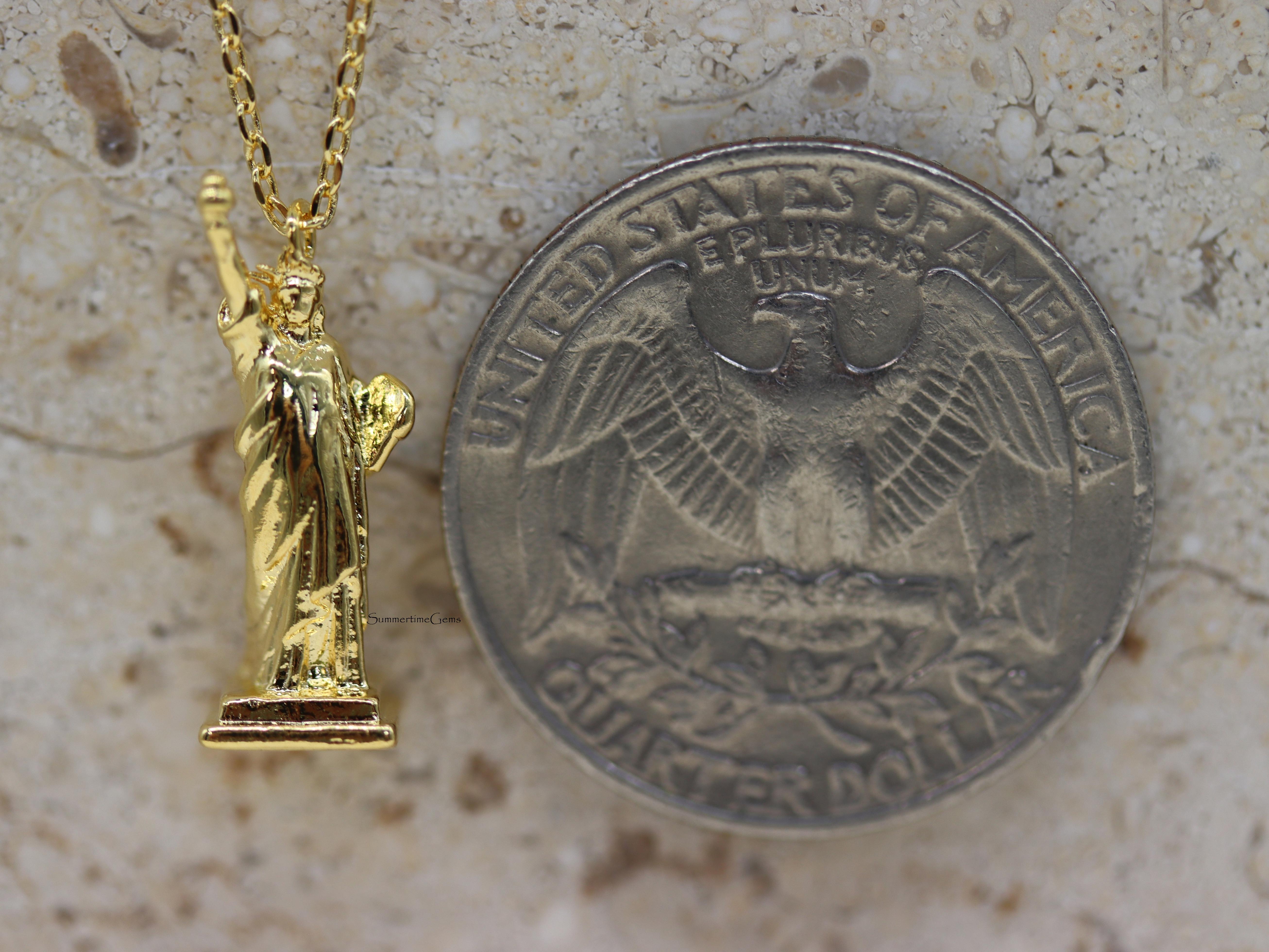 STG 18K Gold Plated Dainty 3D Statue of Liberty Pendant Necklace – Iconic New York Jewelry for Freedom Lovers & Travelers