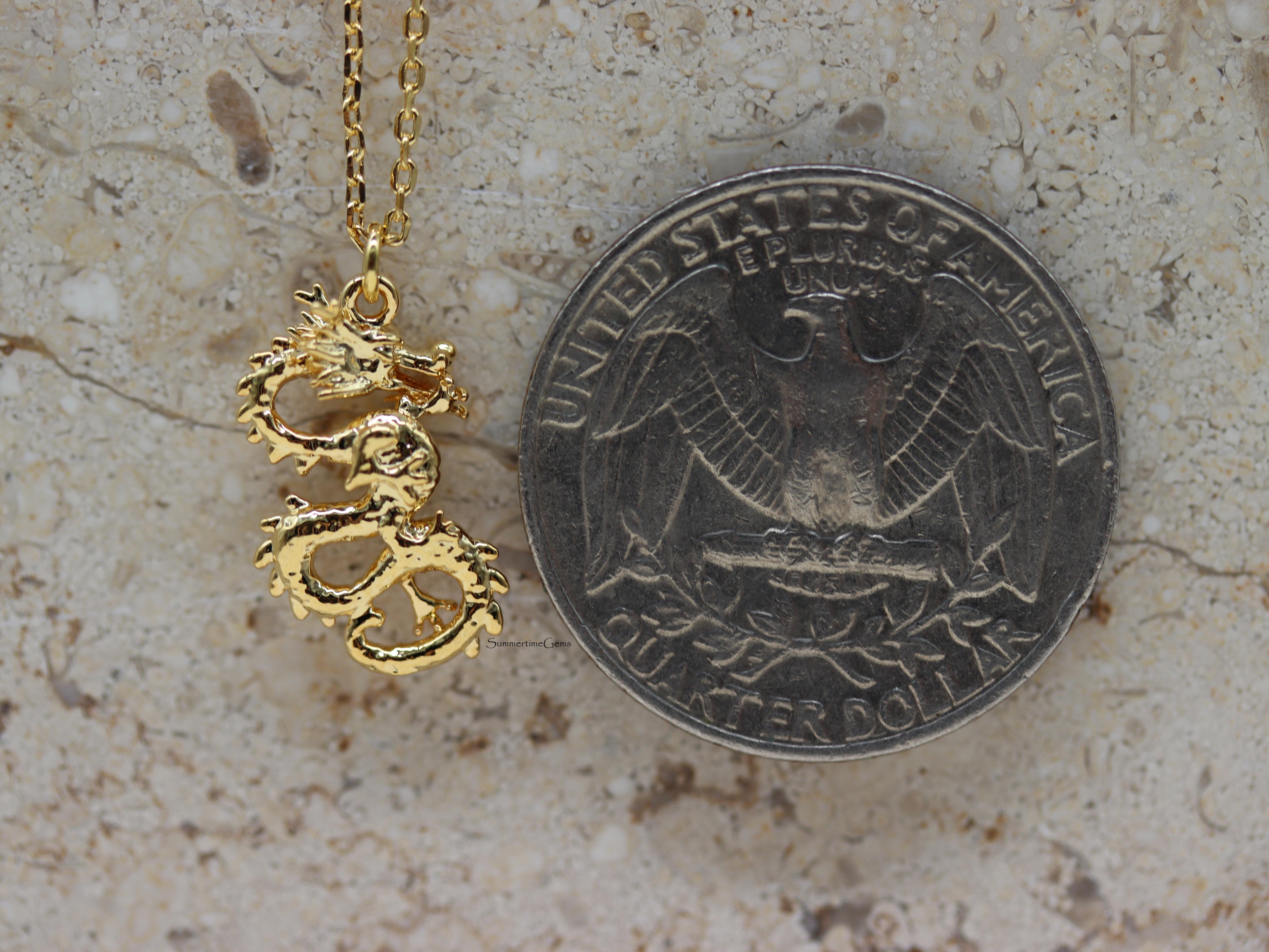 STG 18K Gold Plated Dragon Pendant Necklace – Bold Mythical Creature Jewelry for Strength and Power