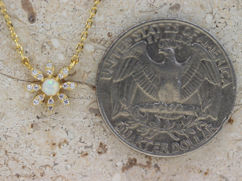 STG 18K Gold Plated Mini Opal CZ Flower Pendant Necklace – Dainty Floral Jewelry for Everyday Elegance