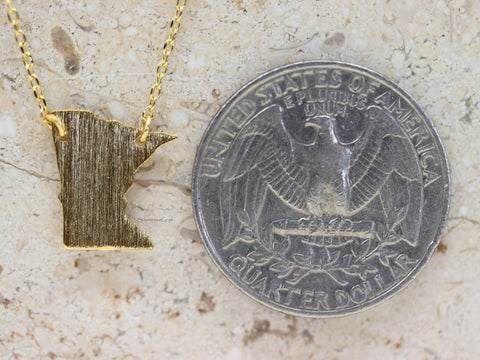 STG 18K Gold Plated Dainty Brushed Minnesota State Pendant Necklace – Minimalist Home State Jewelry for Everyday Wea