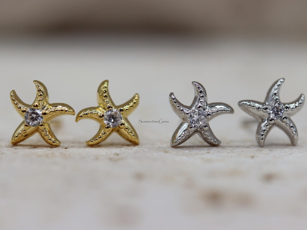 STG Dainty Cz Starfish Stud Earrings