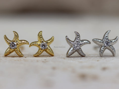 STG Dainty Cz Starfish Stud Earrings