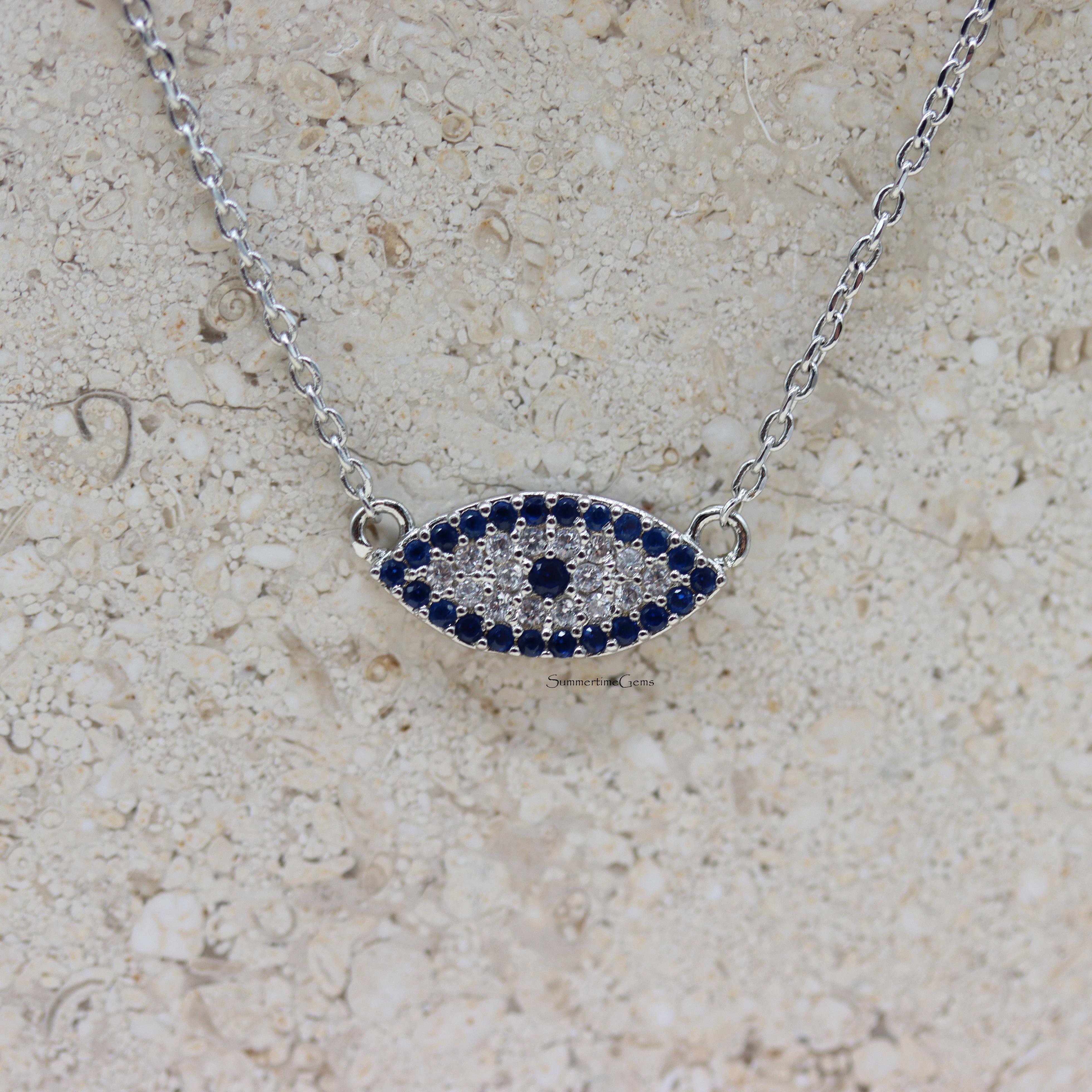 STG 18K Gold Plated Rhinestones Evil Eye Pendant Necklace – Protective & Sparkly Jewelry for Positive Energy