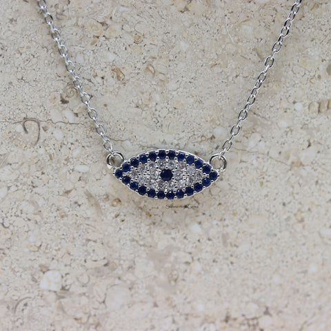 STG 18K Gold Plated Rhinestones Evil Eye Pendant Necklace – Protective & Sparkly Jewelry for Positive Energy
