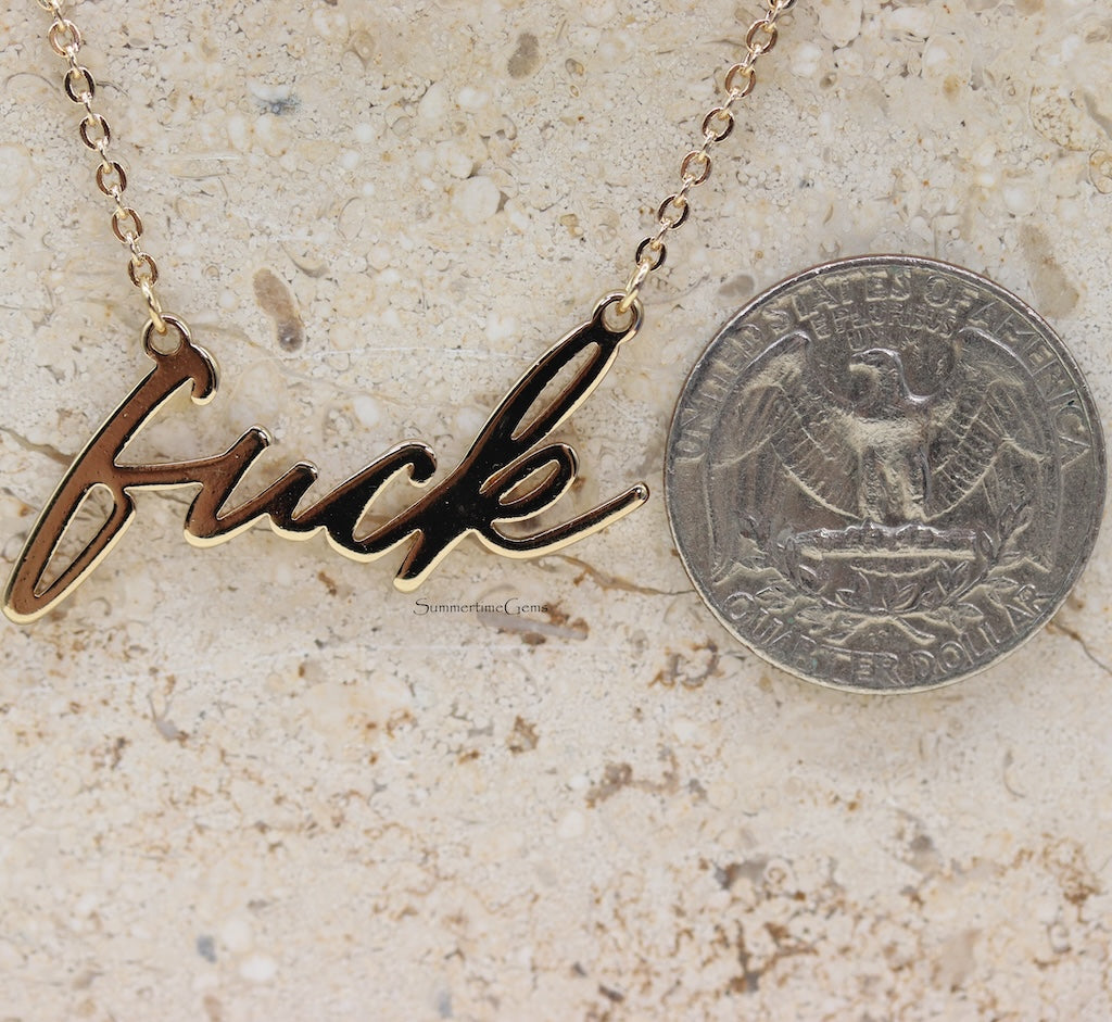 STG 18K Gold Plated Handwritten Fuck Pendant Necklace
