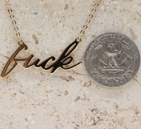 STG 18K Gold Plated Handwritten Fuck Pendant Necklace