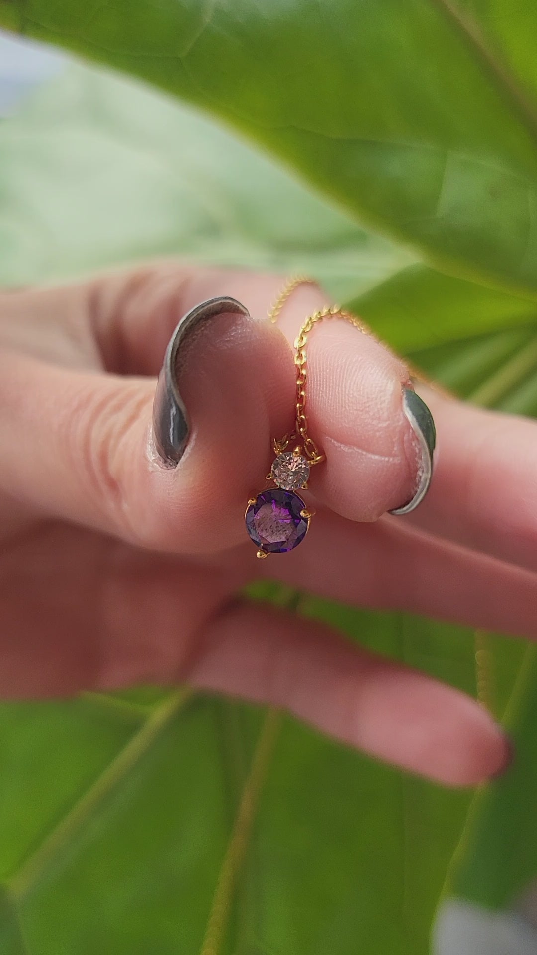 STG 18K Gold Plated February Amethyst Birthstone Pendant Necklace – Elegant Purple Crystal Jewelry for February Birthdays