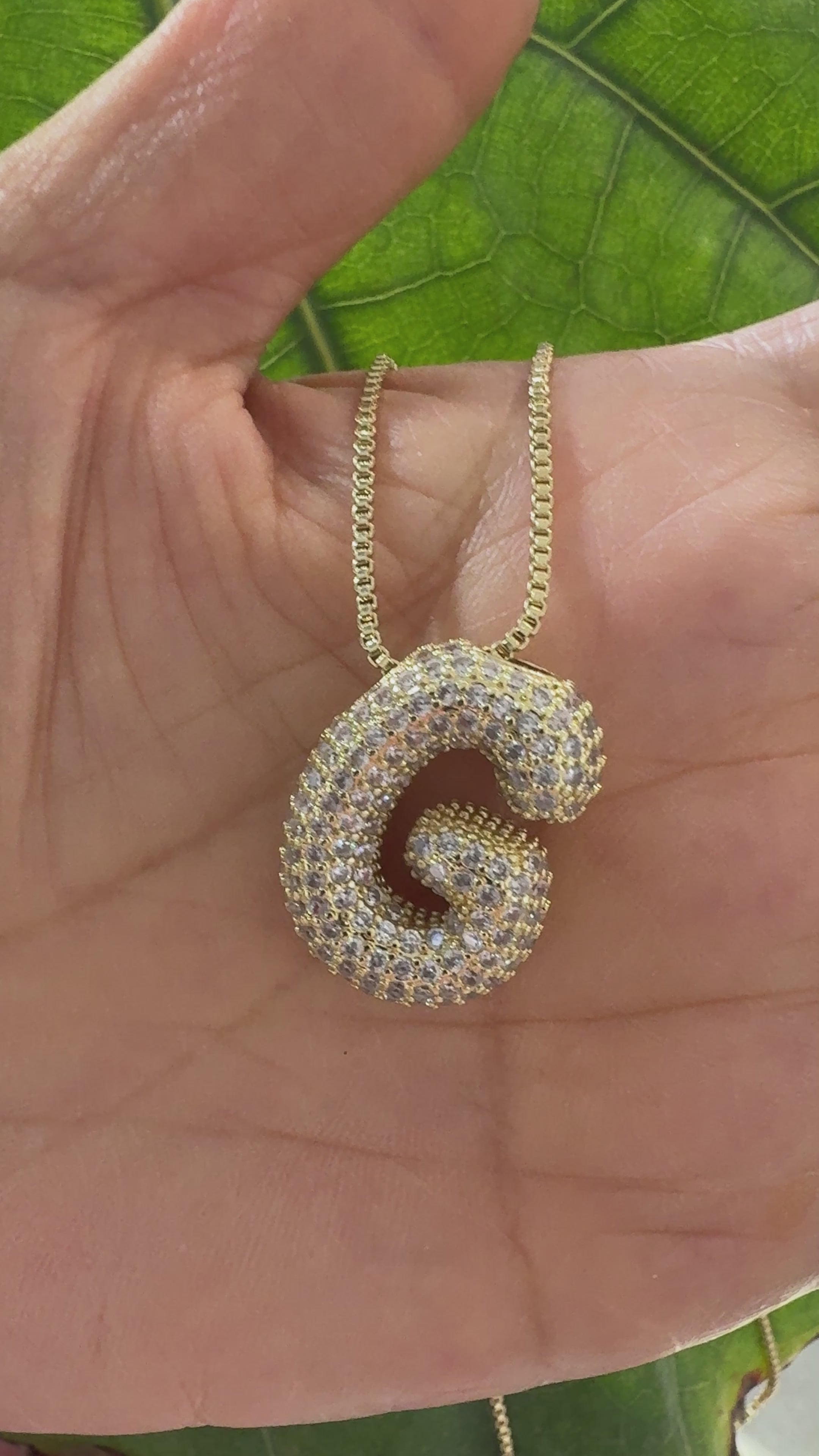 STG Pave Bubble Initial "G" Pendant Necklace – Trendy 100% Alloy Letter Necklace with Sparkling Rhinestones