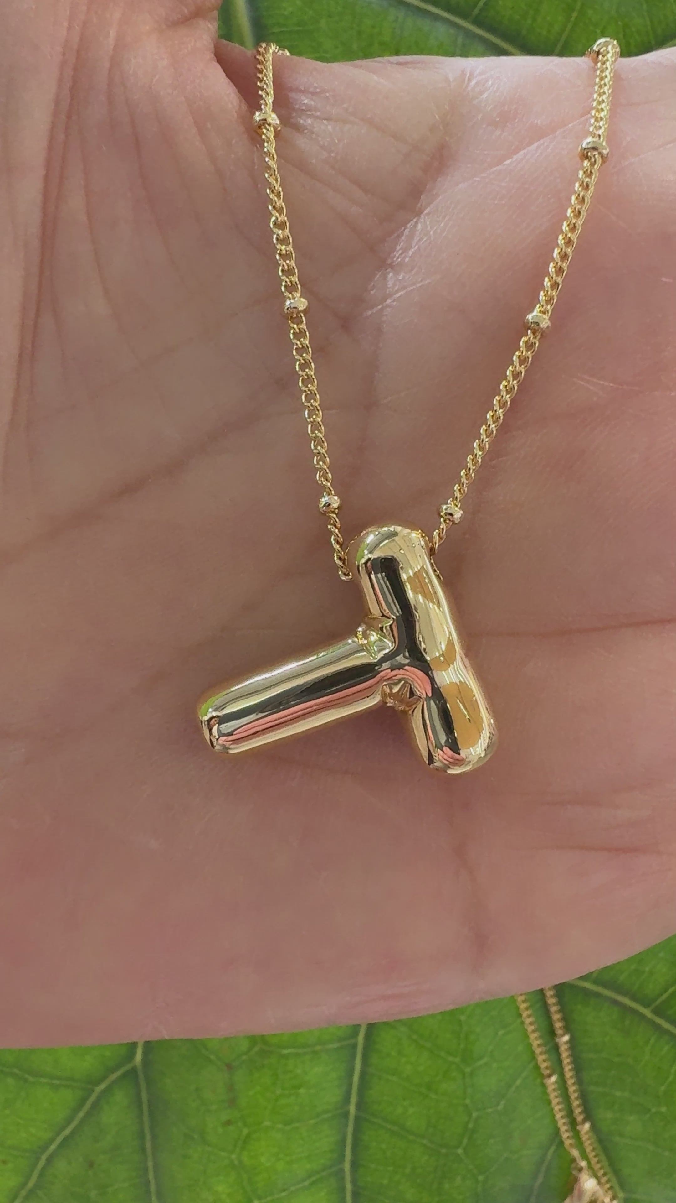 STG 18K Gold Plated Balloon Initial "T" Pendant Necklace – Trendy Puffy Letter Necklace for Personalized Everyday Glam