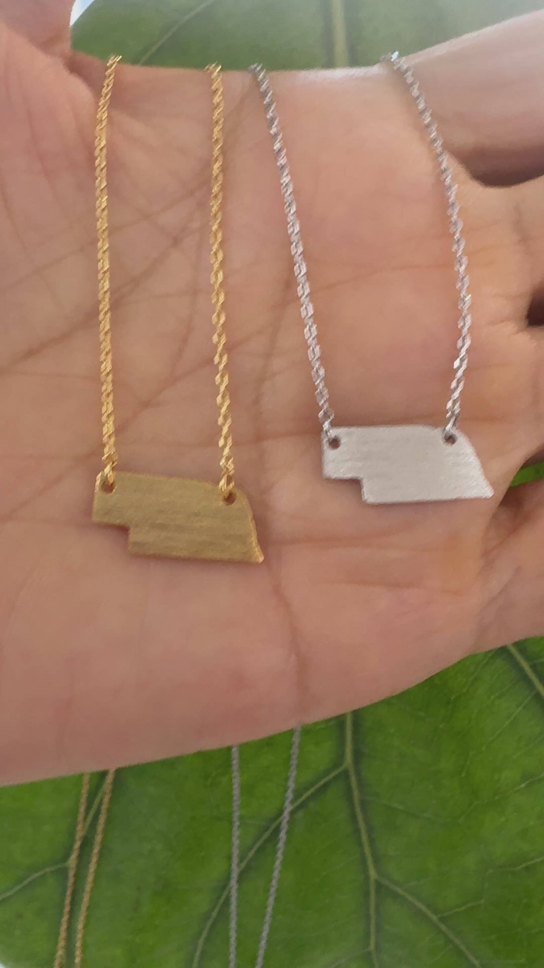 STG 18K Gold Plated Dainty Brushed Nebraska State Pendant Necklace – Minimalist Home State Jewelry for Everyday Wear