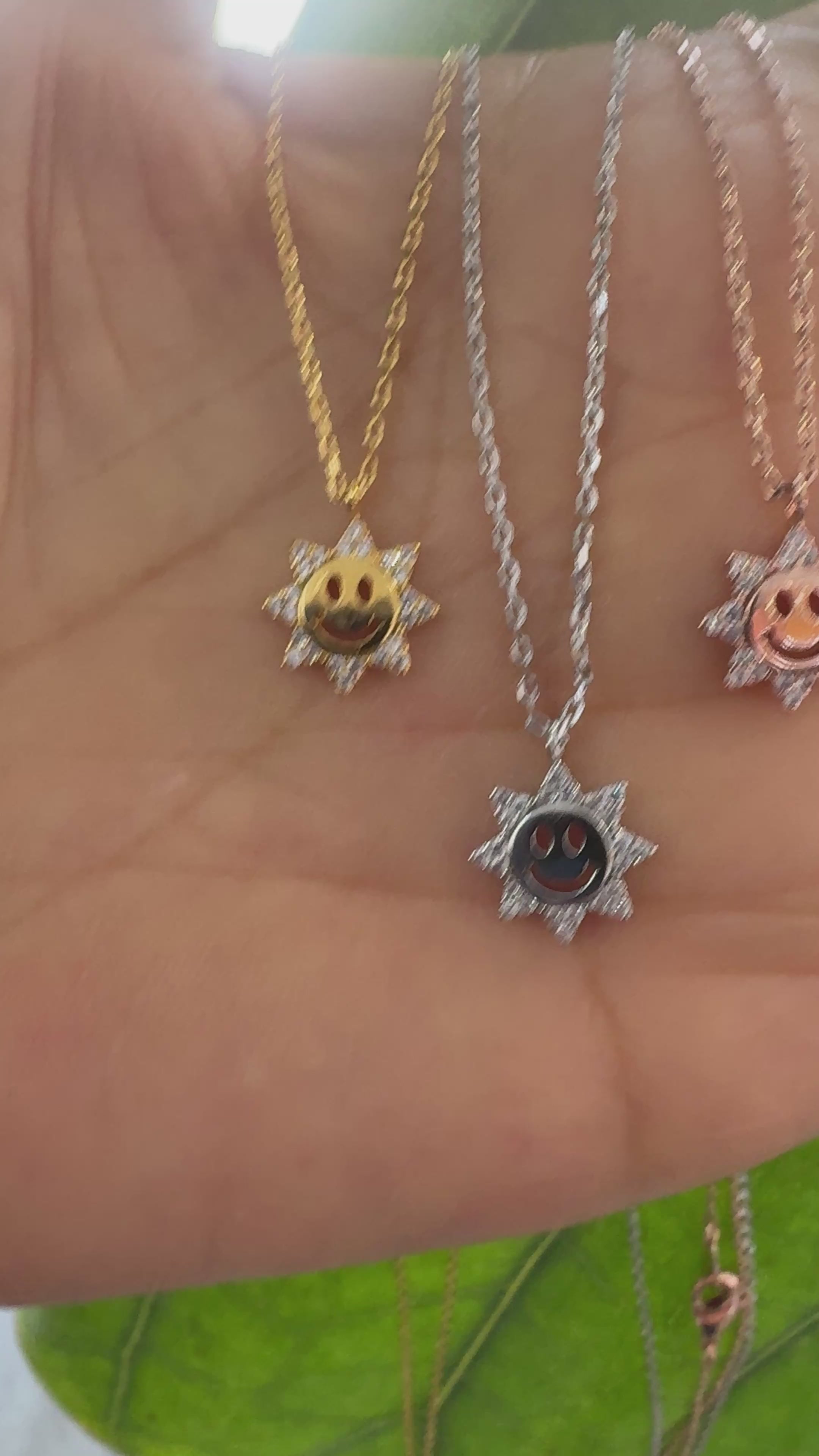 STG 18K Gold Plated Sparkly Pave CZ Smiley Sun Pendant Necklace – Dainty Positive Energy Jewelry for Everyday Joy