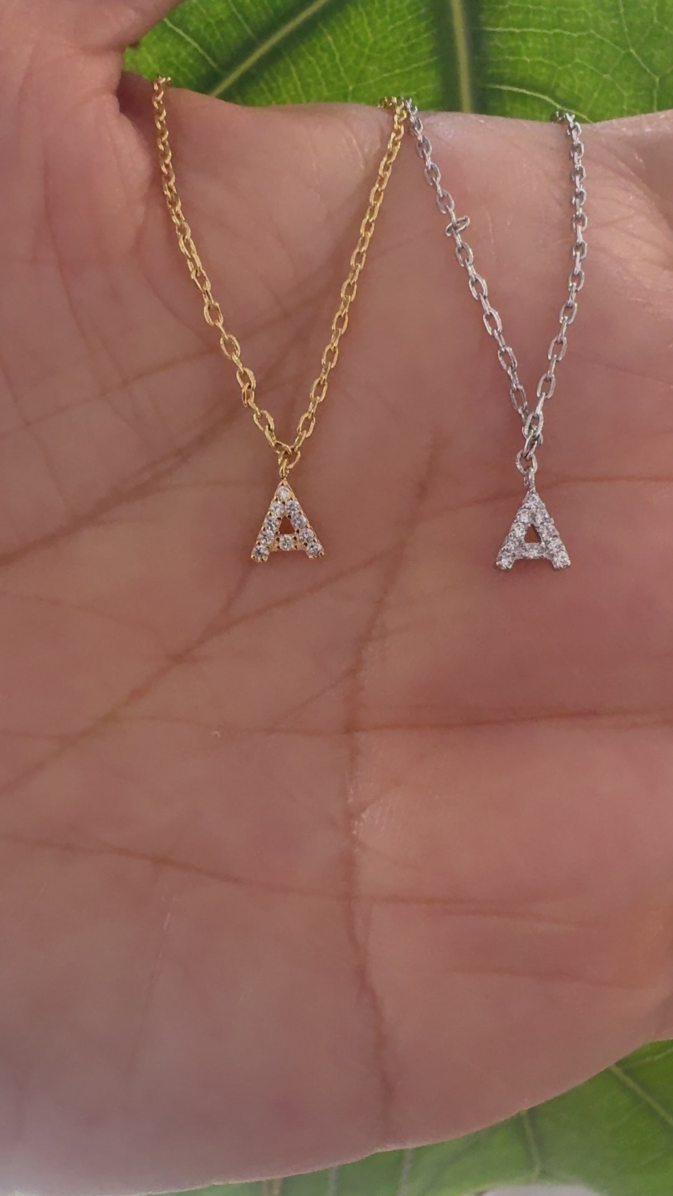 STG 18K Gold Plated Dainty Mini Rhinestone Initial "A" Necklace – Sparkly Personalized Jewelry Gift