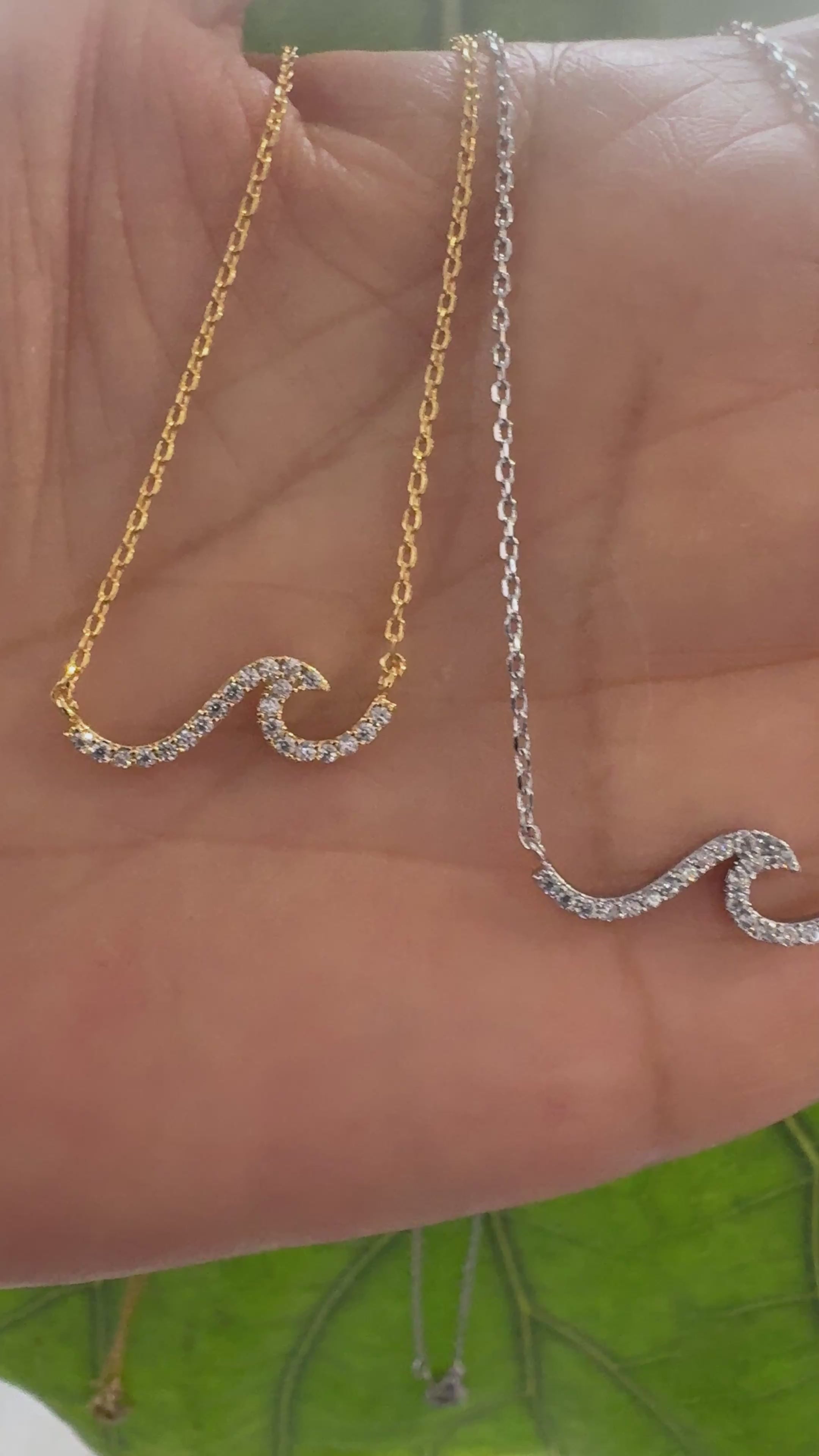 STG 18K Gold Plated Pavé Wave Pendant Necklace for Women – Dainty Ocean-Inspired Sparkling Jewelry Gift