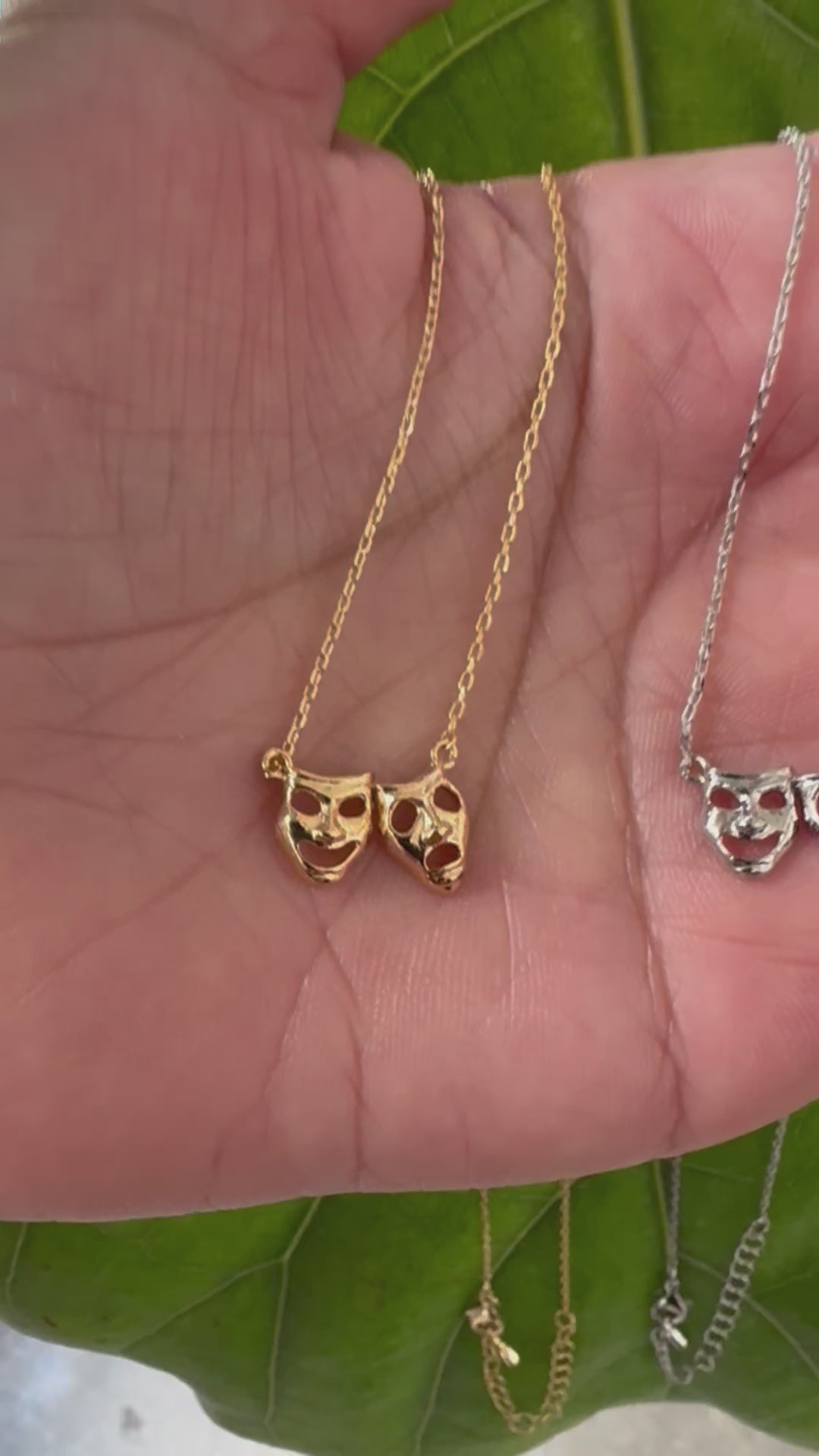 STG 18K Gold Plated Comedy & Tragedy Pendant Necklace – Theater Mask Jewelry for Drama Lovers