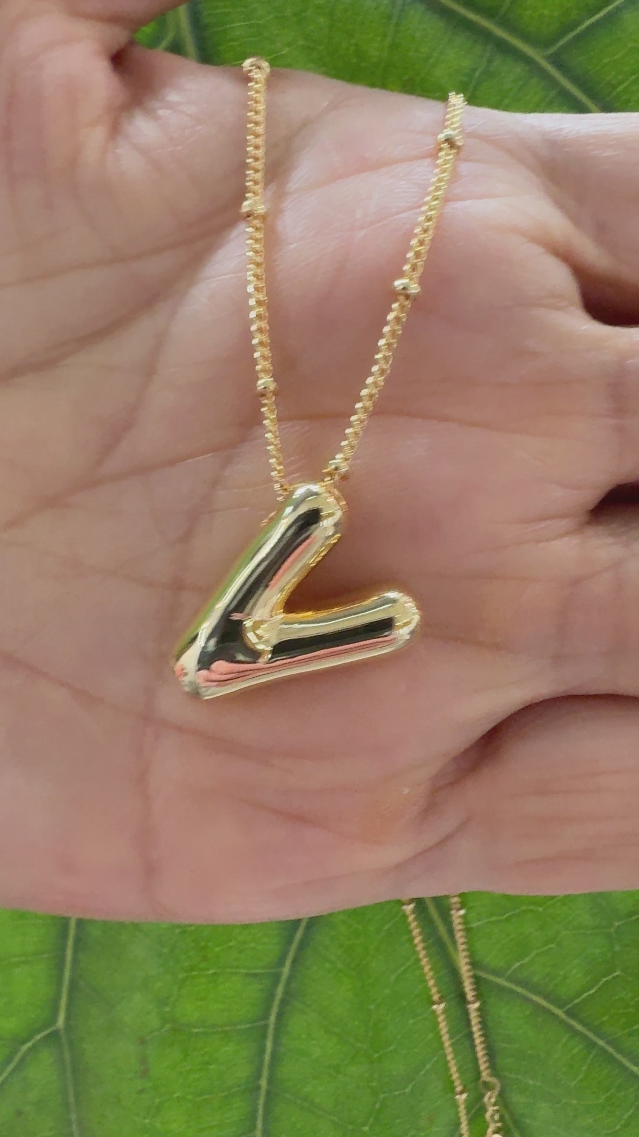 18K Gold Plated Balloon Initial "V" Pendant Necklace – Trendy Puffy Letter Necklace for Personalized Everyday Glam