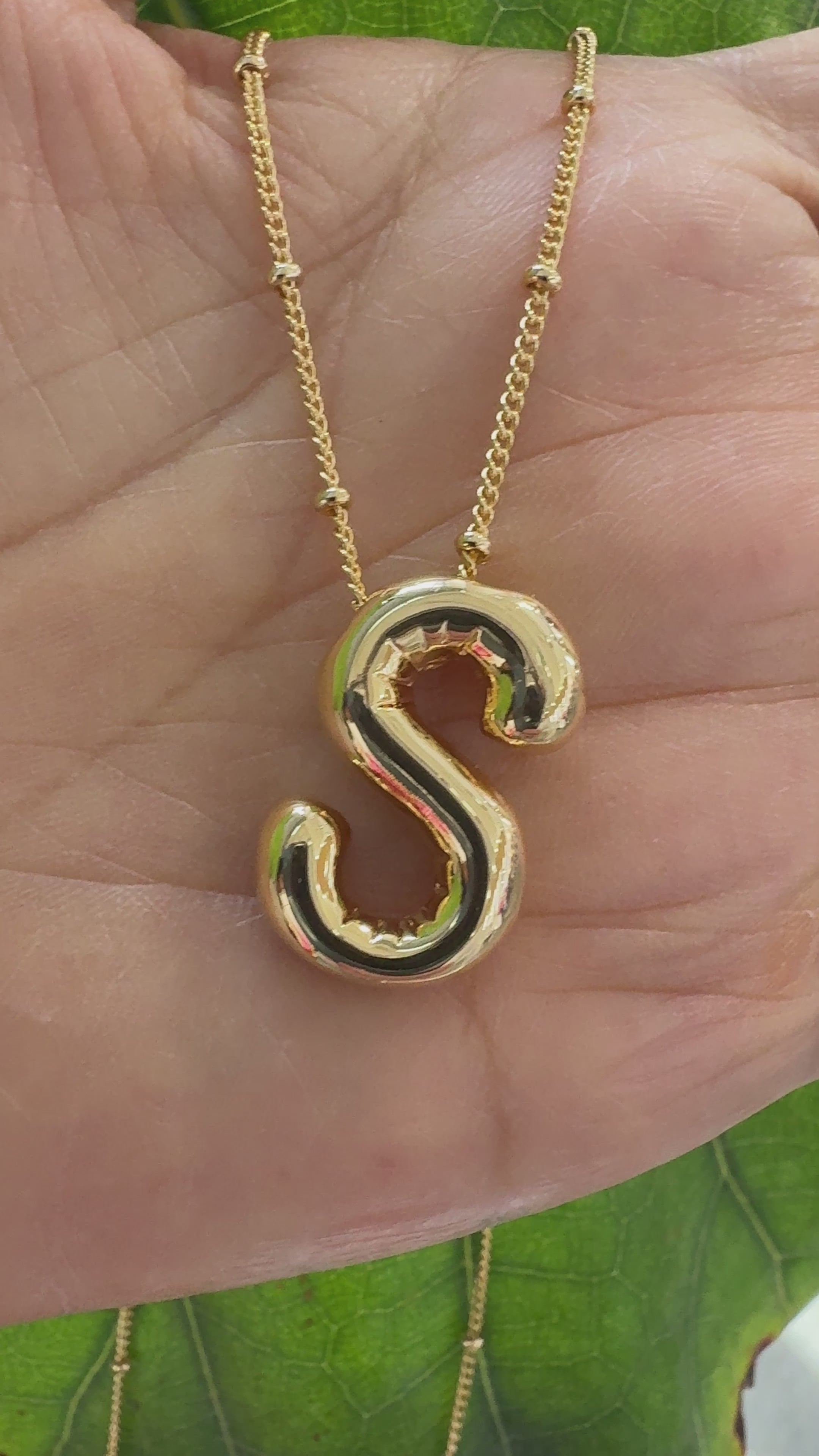 STG 18K Gold Plated Balloon Initial "S" Pendant Necklace – Trendy Puffy Letter Necklace for Personalized Everyday Style