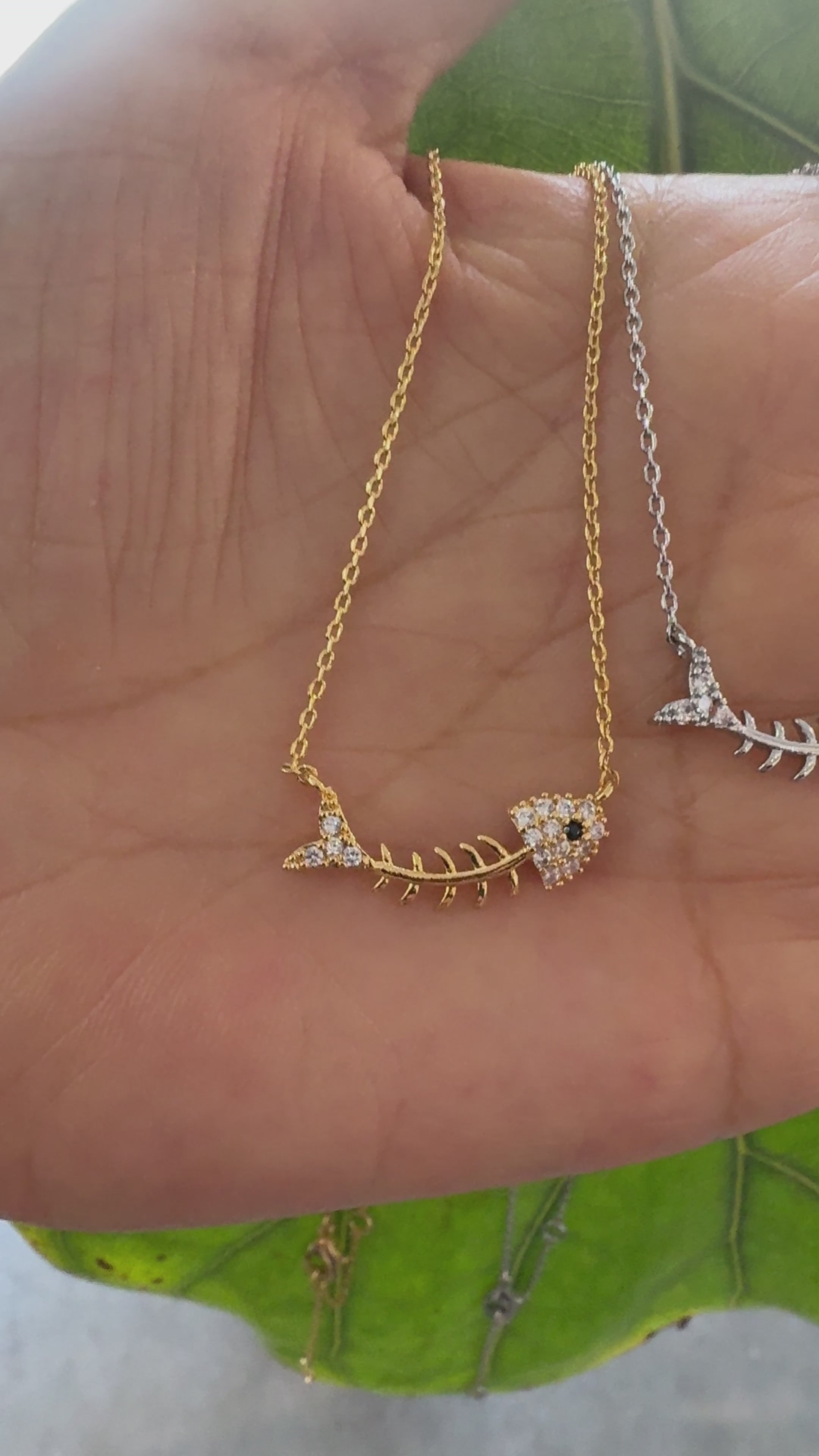 STG 18K Gold Plated CZ Bonefish Pendant Necklace – Sparkly Nautical Charm for Ocean Lovers