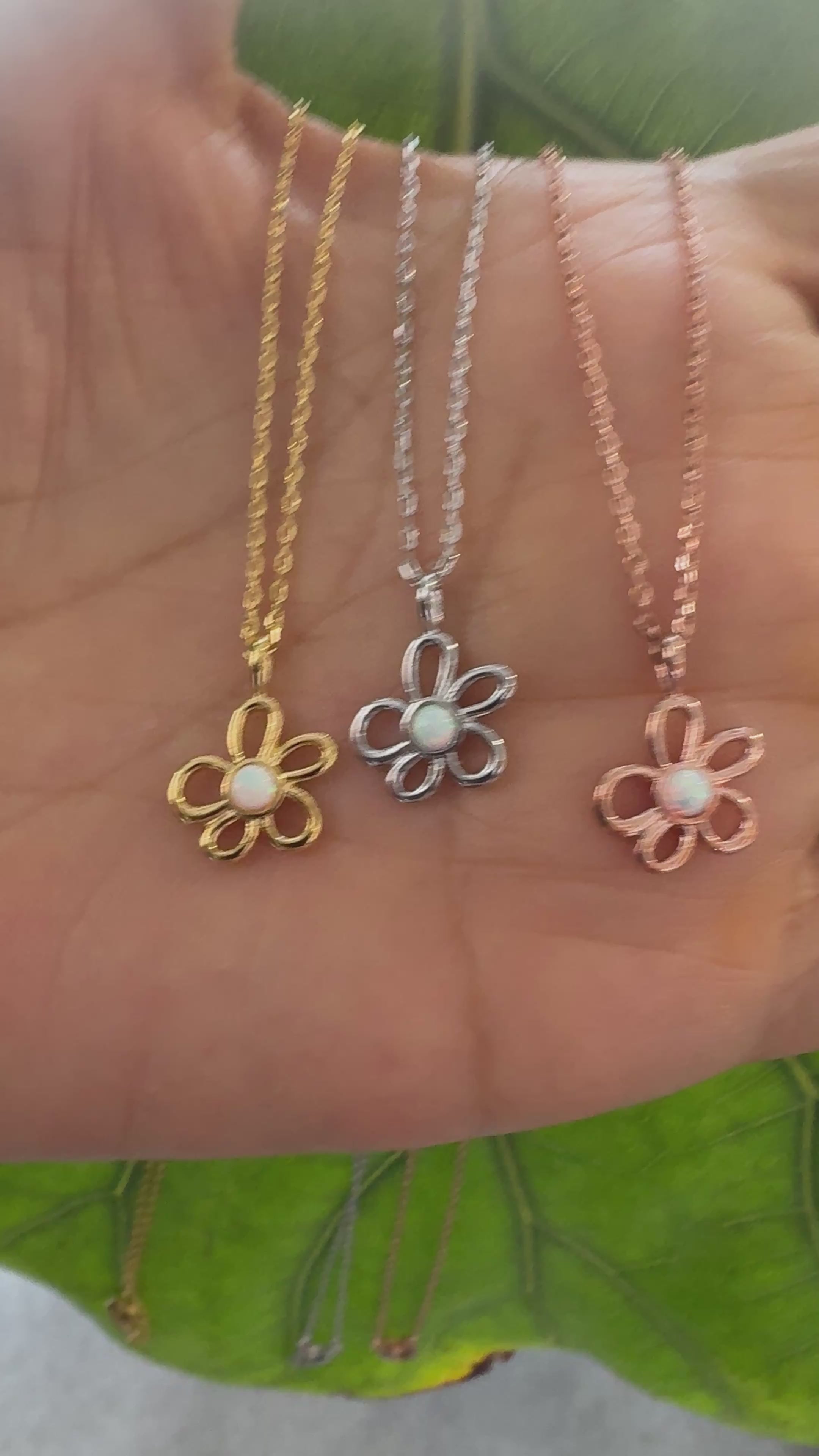 STG 18K Gold Plated Dainty Opal Cutout Flower Pendant Necklace – Elegant Nature-Inspired Jewelry