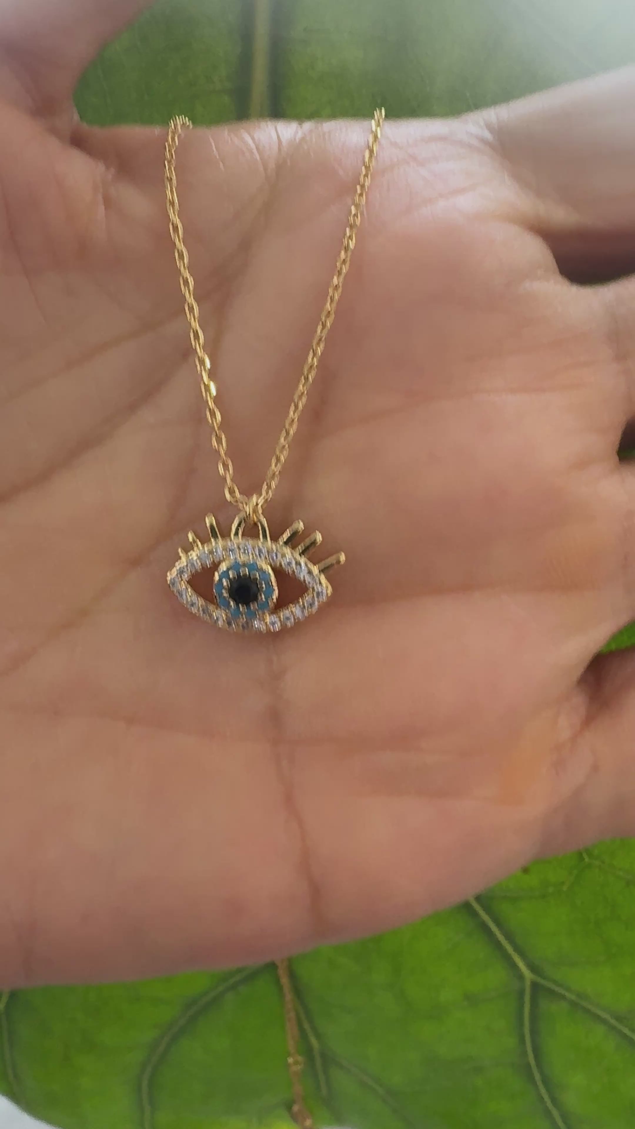 STG 18K Gold Plated Rhinestones Evil Eye Pendant Necklace – Protective & Sparkly Jewelry for Positive Energy