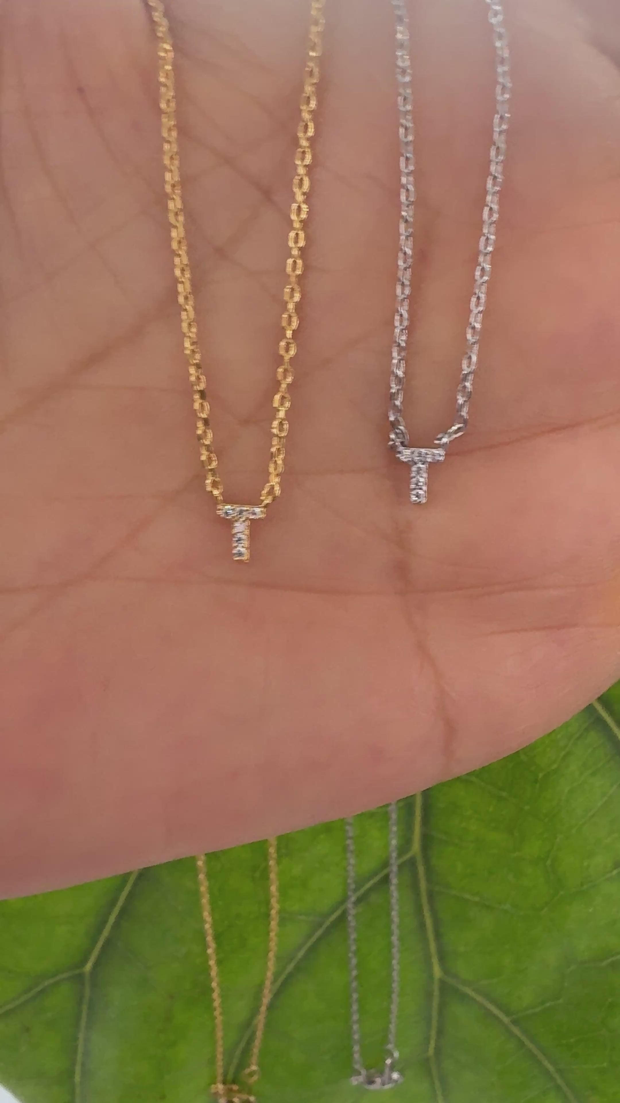 STG 18K Gold Plated Dainty Mini Rhinestone Initial "T" Necklace – Sparkly Personalized Letter Pendant Jewelry