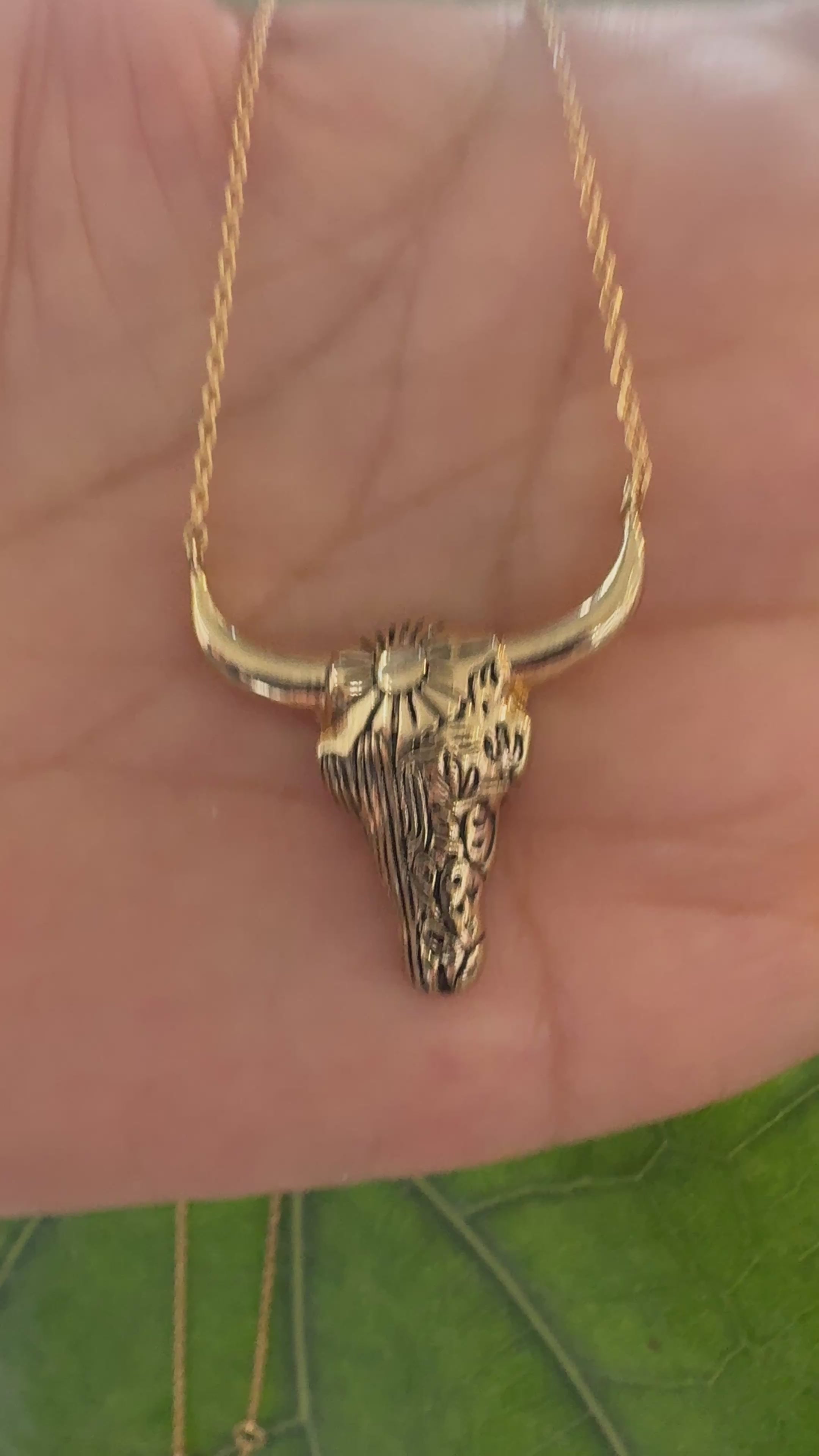 STG 18K Gold Plated Engraved Desert Bull Head Pendant Necklace – Western-Inspired Statement Jewelry for Bold Style