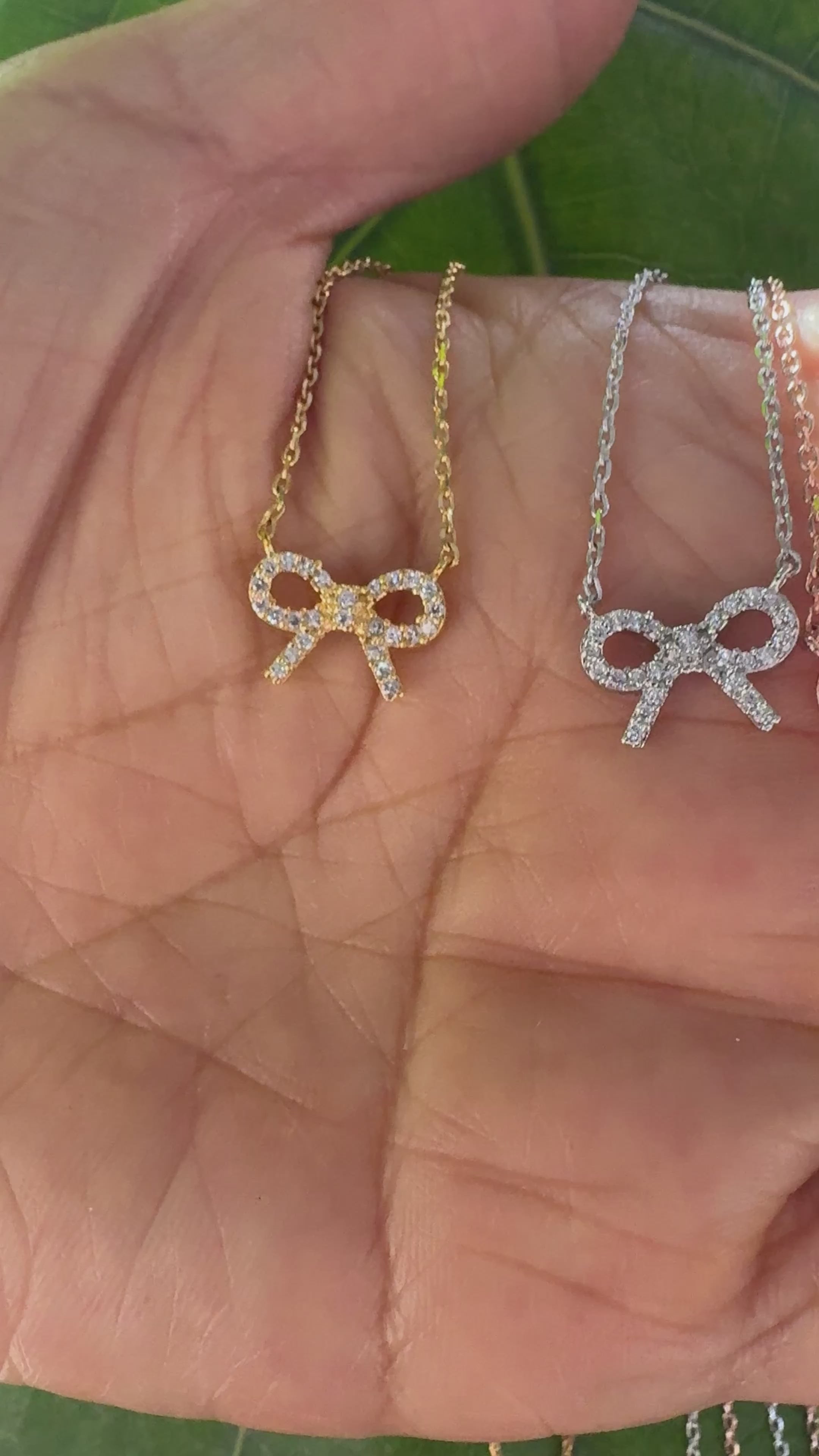 STG 18K Gold Plated Sparkly Cubic Zirconia Ribbon Bow Pendant Necklace – Dainty Gift for HerFEATURES: