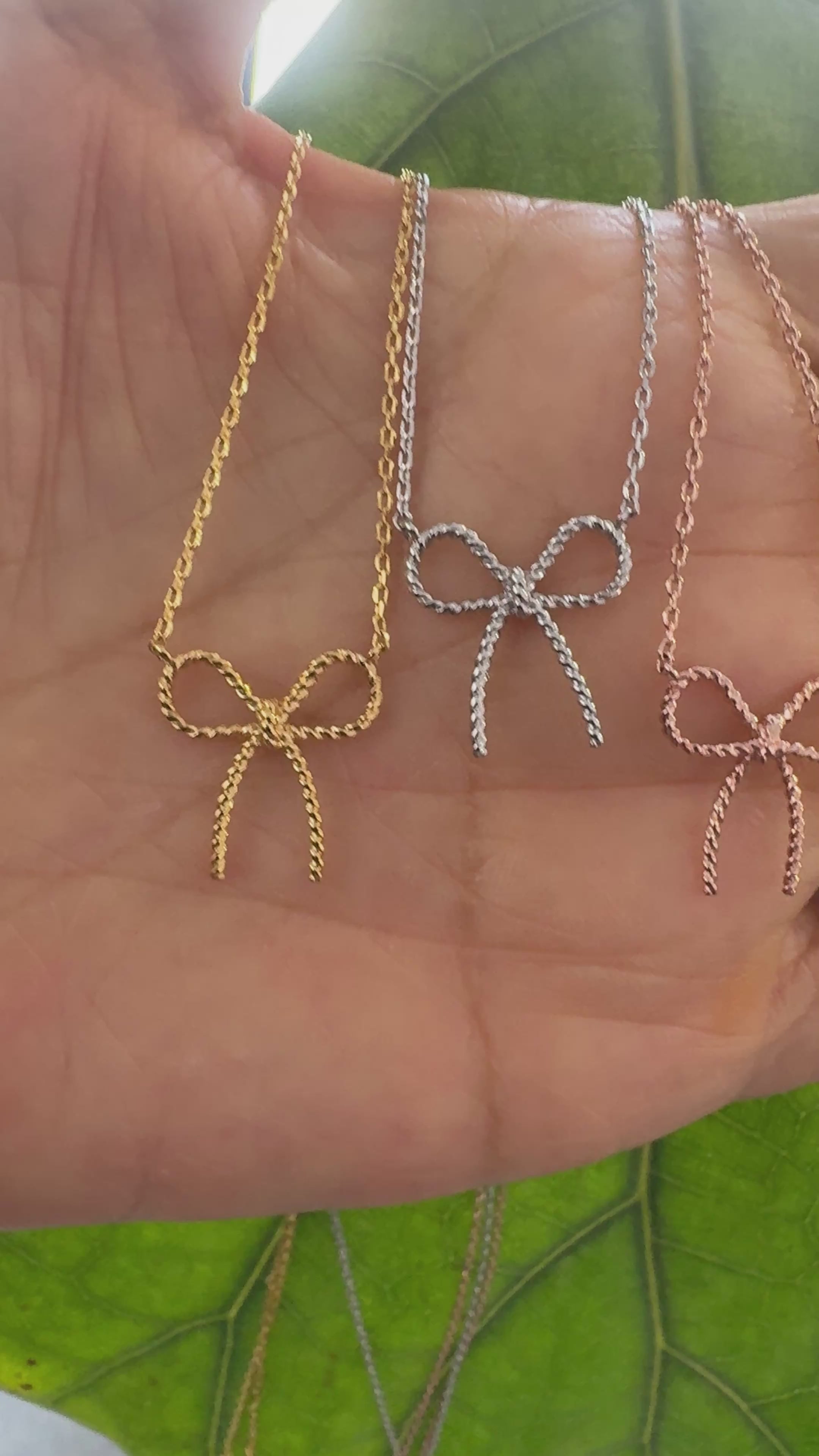 STG 18K Gold Plated Dainty Textured Ribbon Bow Pendant Necklace – Elegant & Feminine Jewelry Gift