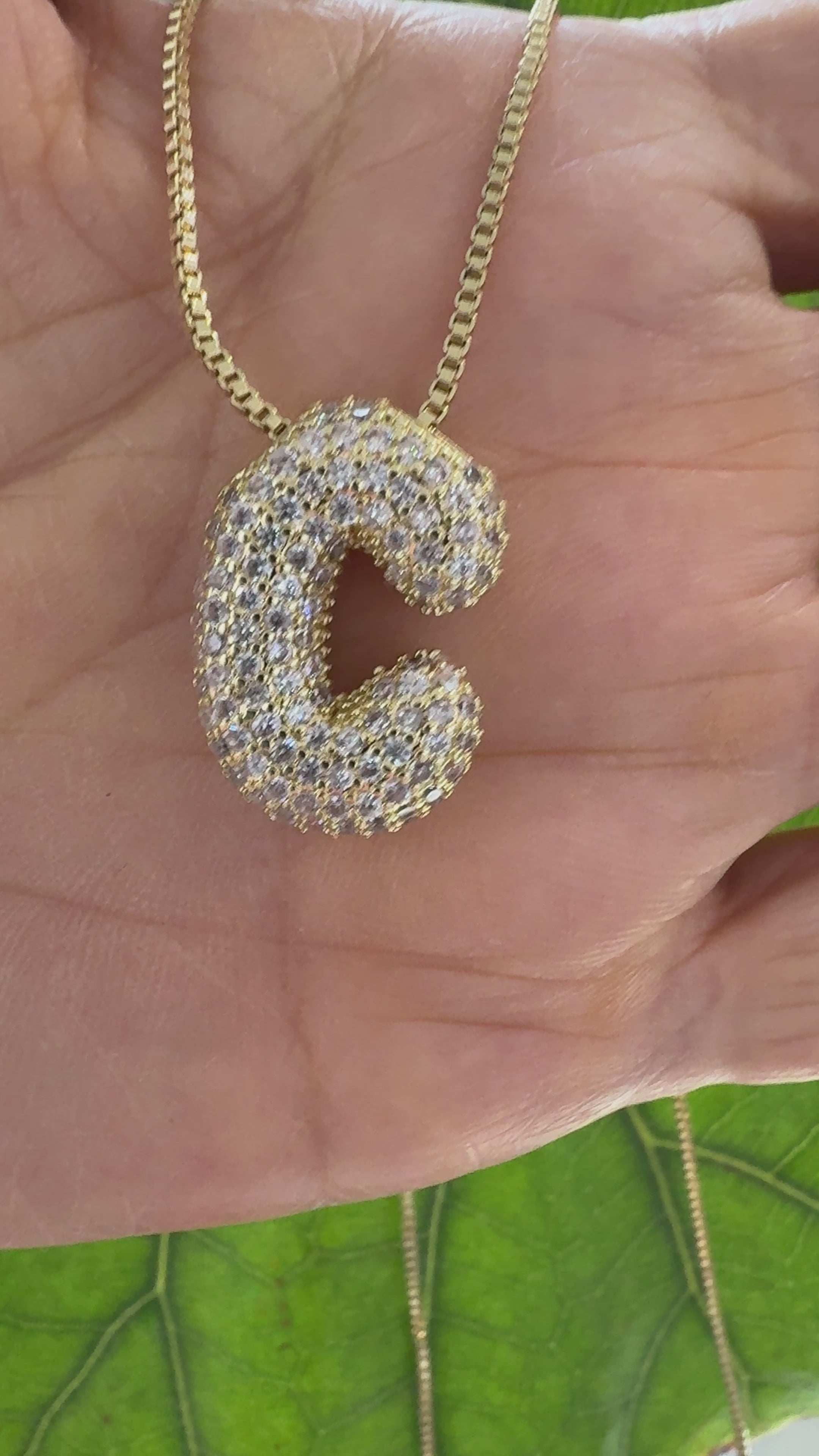STG Pave Bubble Initial "C" Pendant Necklace – Trendy 100% Alloy Rhinestone Letter Necklace for Personalized Glam