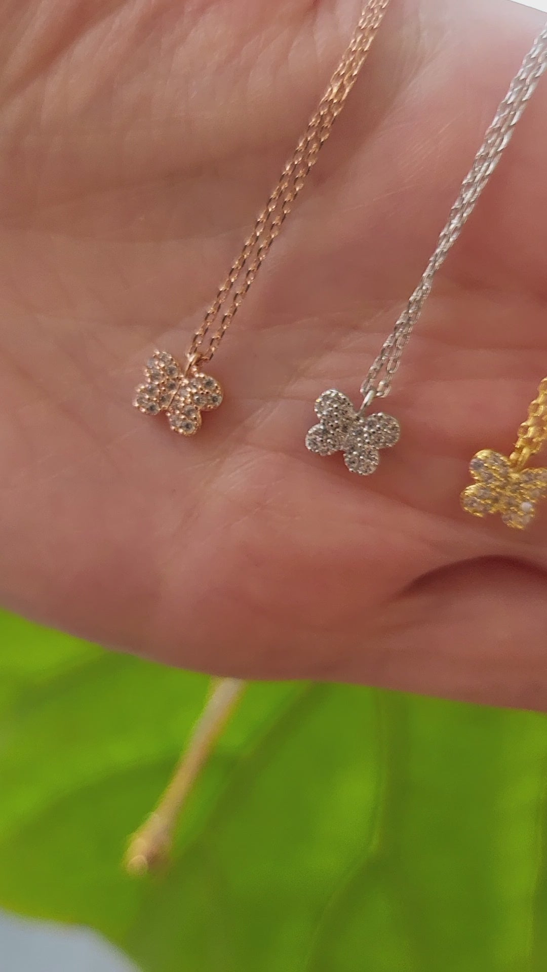 STG 18K Gold Plated Dainty Gemmed Butterfly Necklace – Sparkly Minimalist Jewelry for Nature Lovers