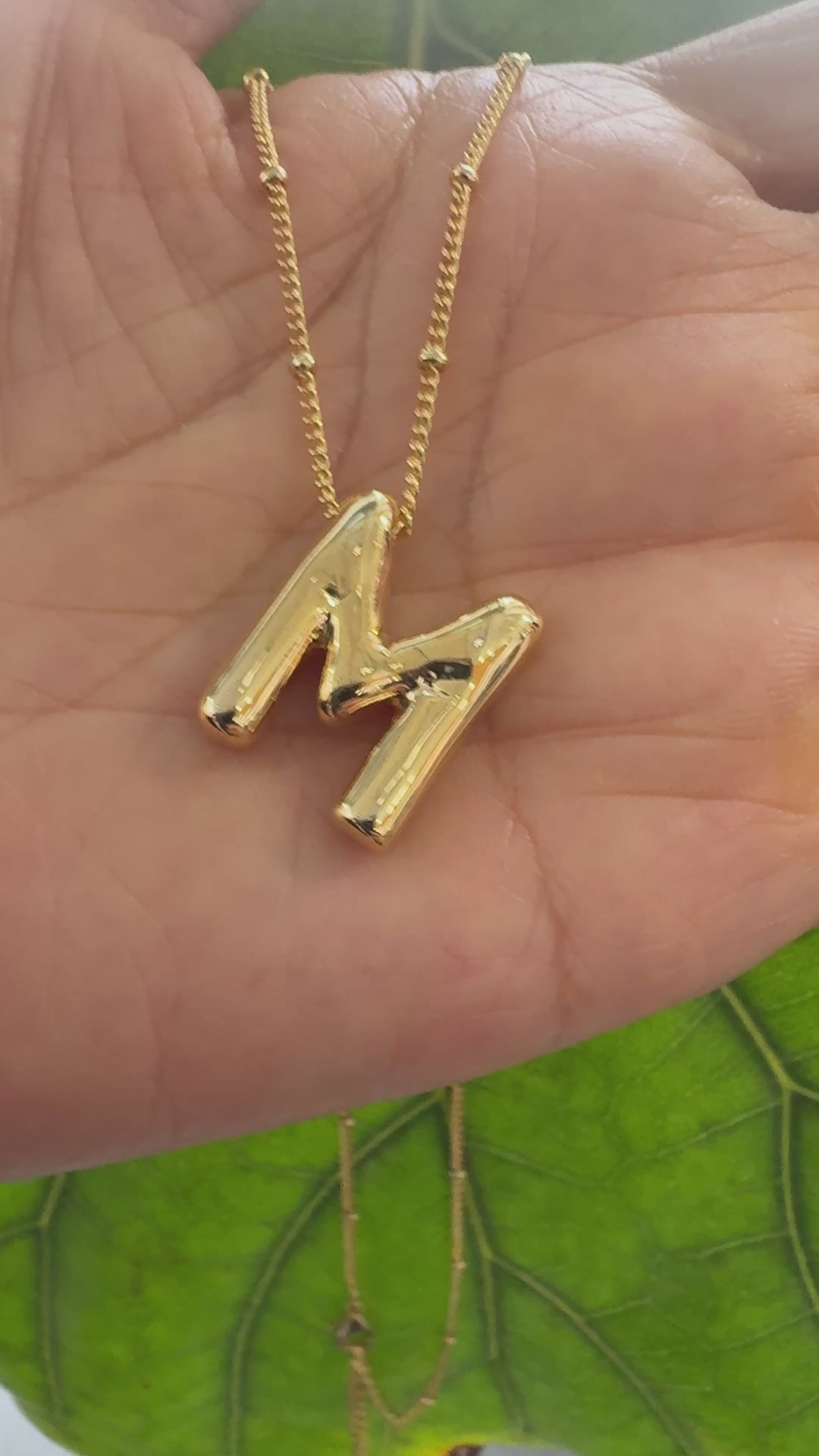 STG 18K Gold Plated Balloon Initial "M" Pendant Necklace – Trendy Puffy Letter Necklace for Personalized Everyday Glam