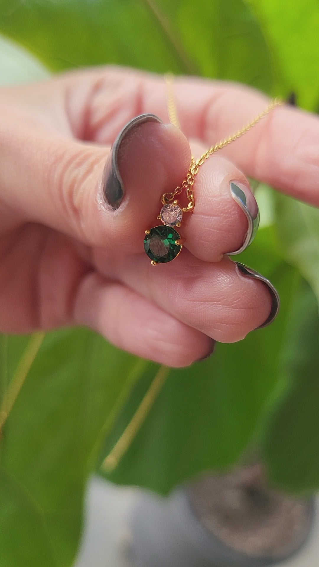 STG 18K Gold Plated Dainty May Emerald Birthstone Pendant Necklace – Elegant Green Gem Jewelry Gift for Her