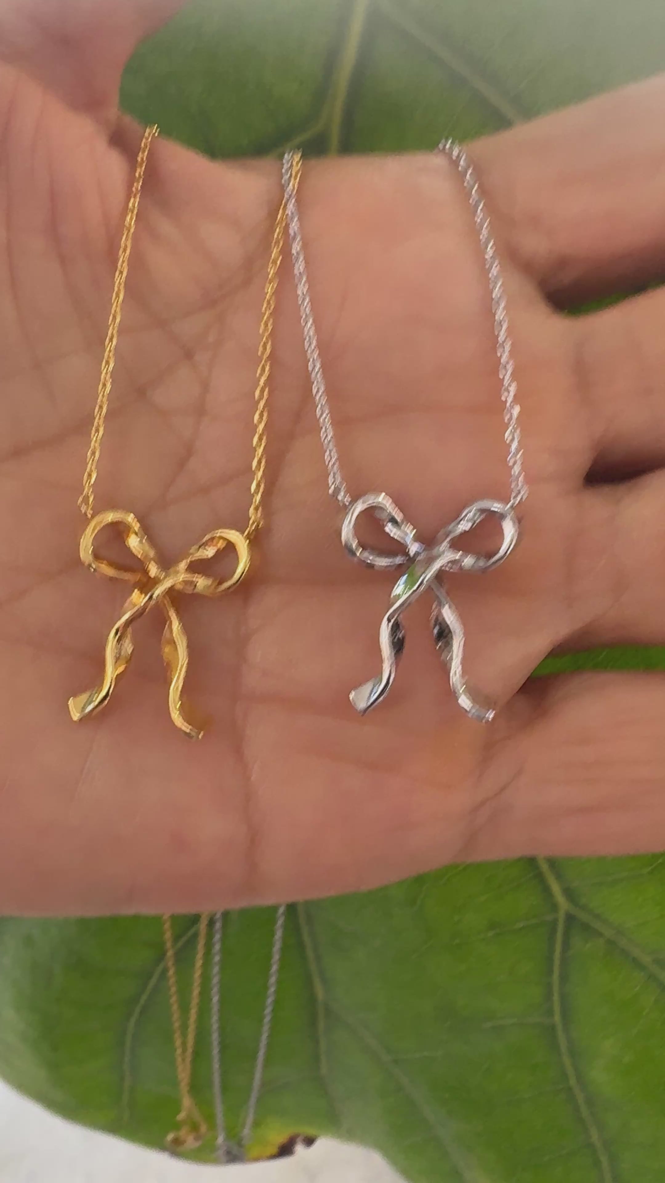 STG 18K Gold Plated Dainty Long Ribbon Bow Pendant Necklace – Elegant Feminine Jewelry for Everyday Charm