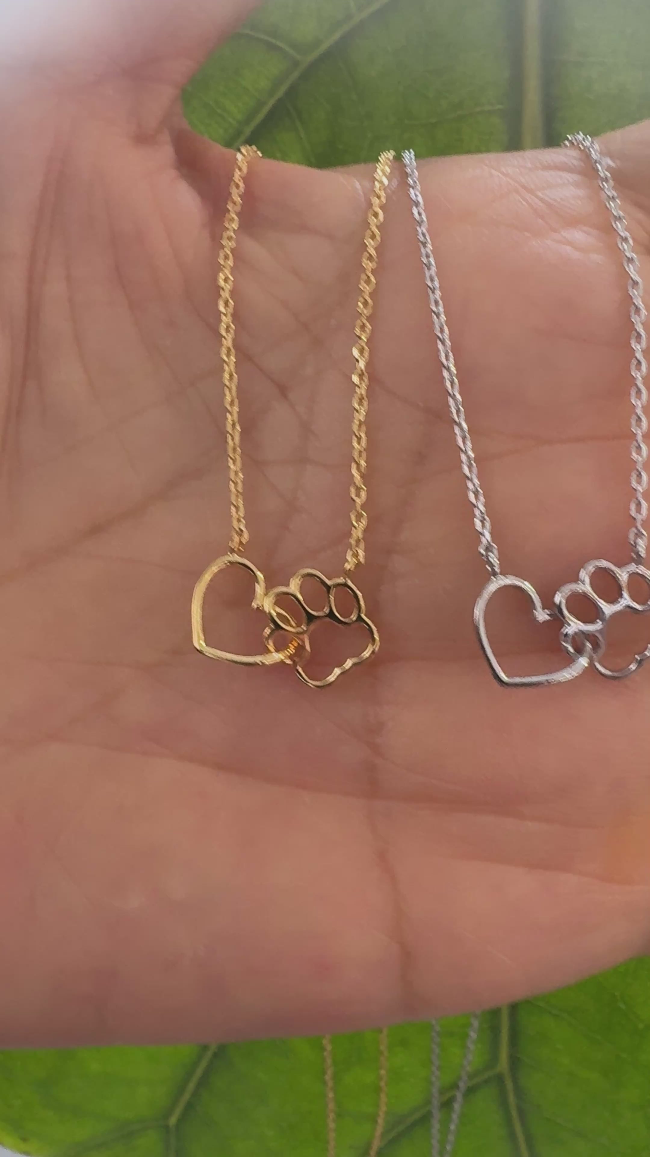 STG 18K Gold Plated Dainty Dog Paw and Heart Linked Charm Necklace – Pet Lover Jewelry Gift for Dog Moms