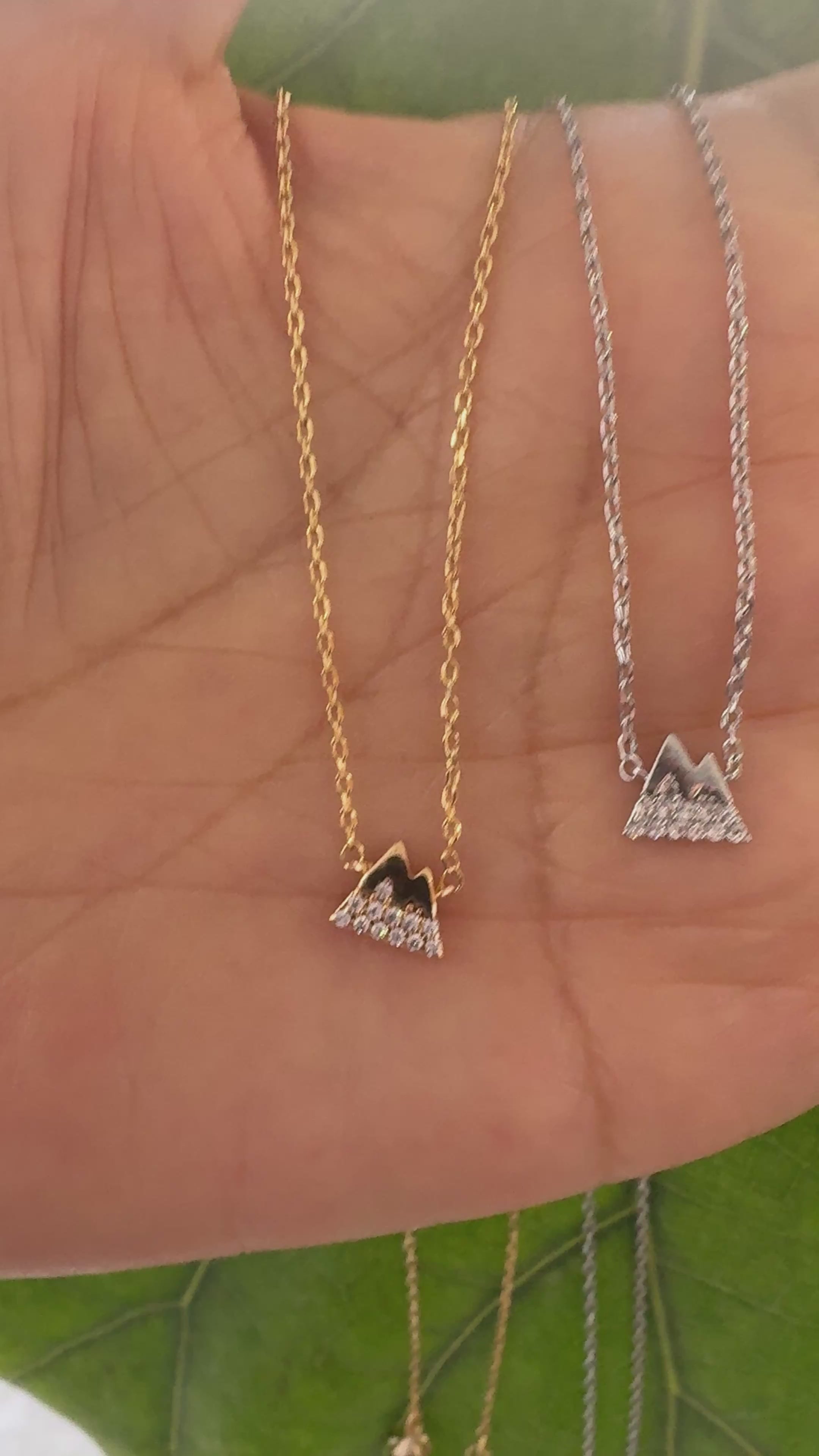 STG 18K Gold Plated Mini CZ Mountain Pendant Necklace – Dainty Nature-Inspired Jewelry for Women