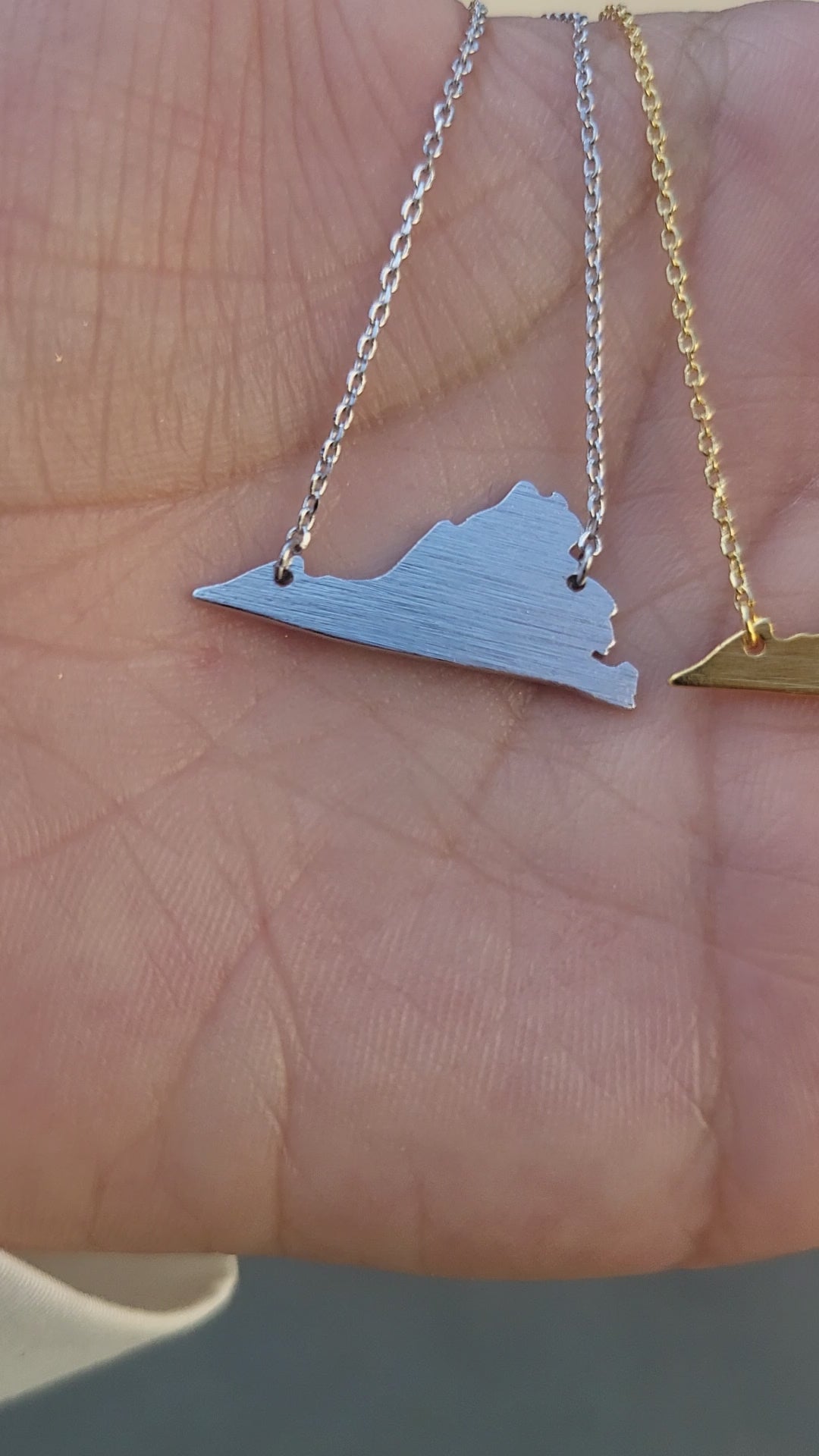 STG 18K Gold Plated Dainty Brushed Virginia State Pendant Necklace – Minimalist State Pride Jewelry for Everyday Wear