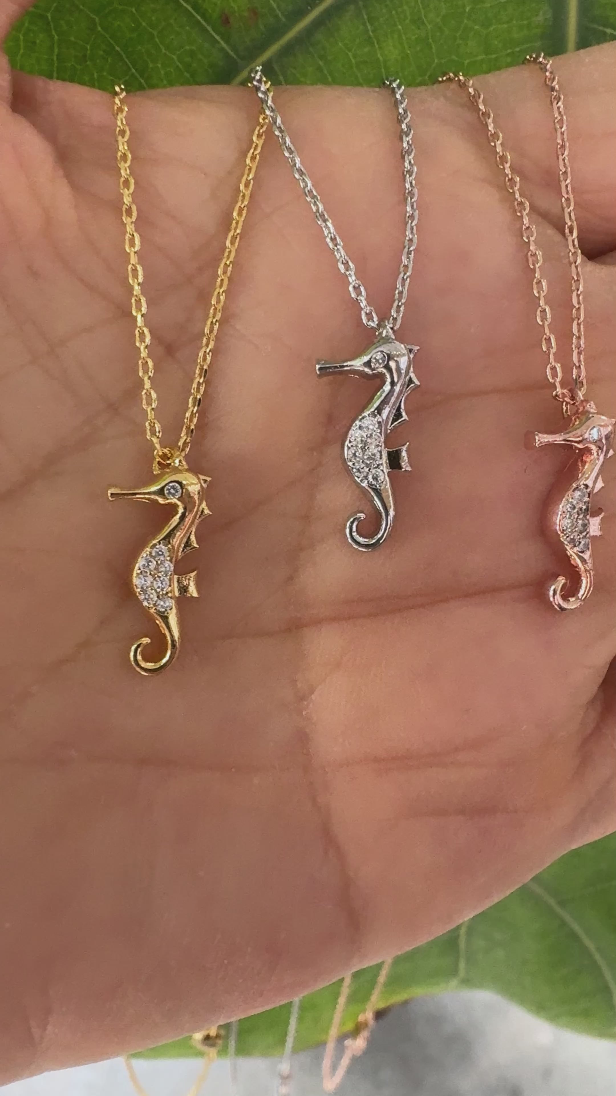 STG 18K Gold Plated Mini Seahorse CZ Pendant Necklace – Dainty Ocean-Inspired Jewelry for Beach Lovers & Trendsetters