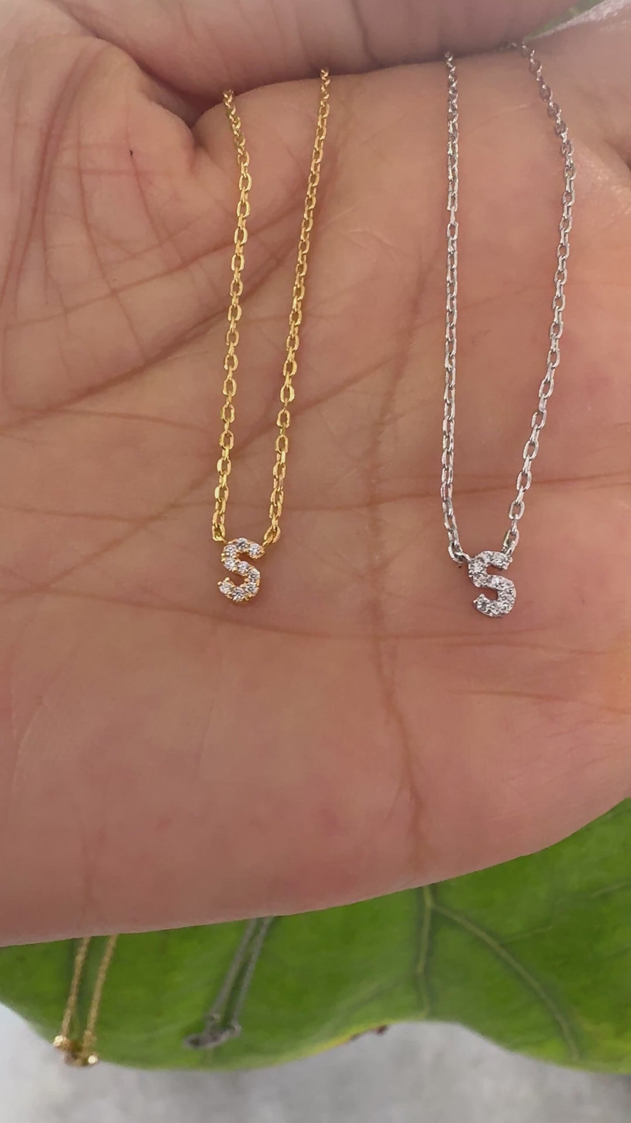 STG 18K Gold Plated Dainty Mini Rhinestone Initial "S" Pendant Necklace – Sparkly Personalized Jewelry Gift