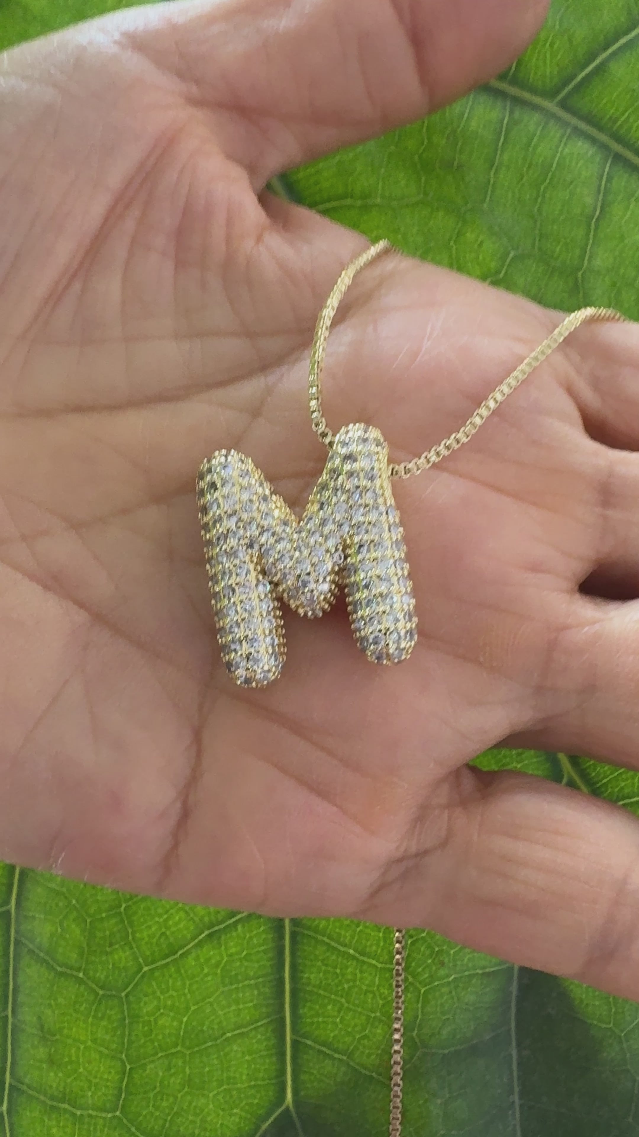 STG Pave Bubble Initial "M" Pendant Necklace – Trendy Rhinestone Letter Necklace in 100% Alloy for Bold Personalized Fashion