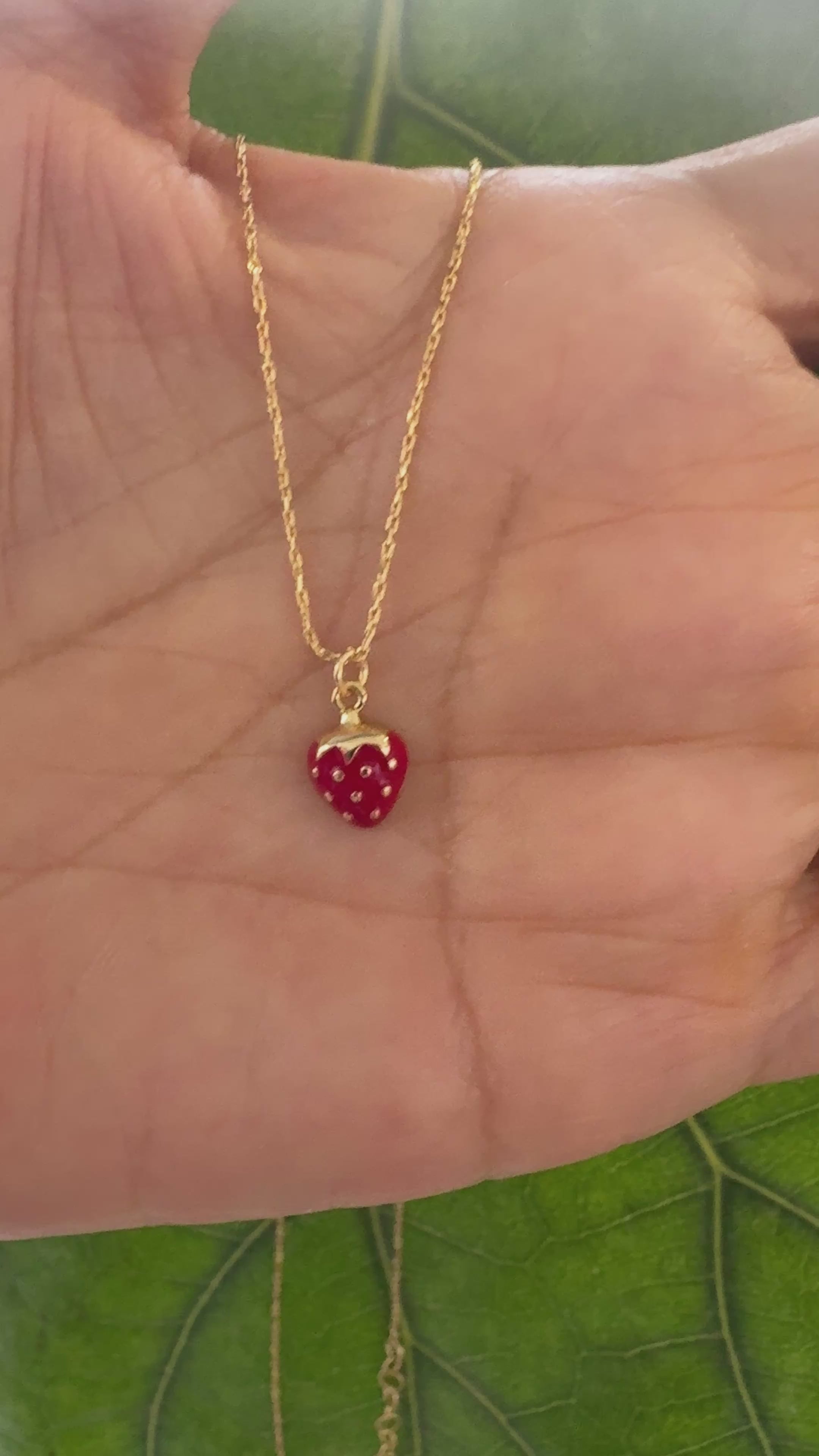 STG 18K Gold Plated Epoxy Strawberry Pendant Necklace – Cute & Playful Fruit Jewelry for Everyday Style