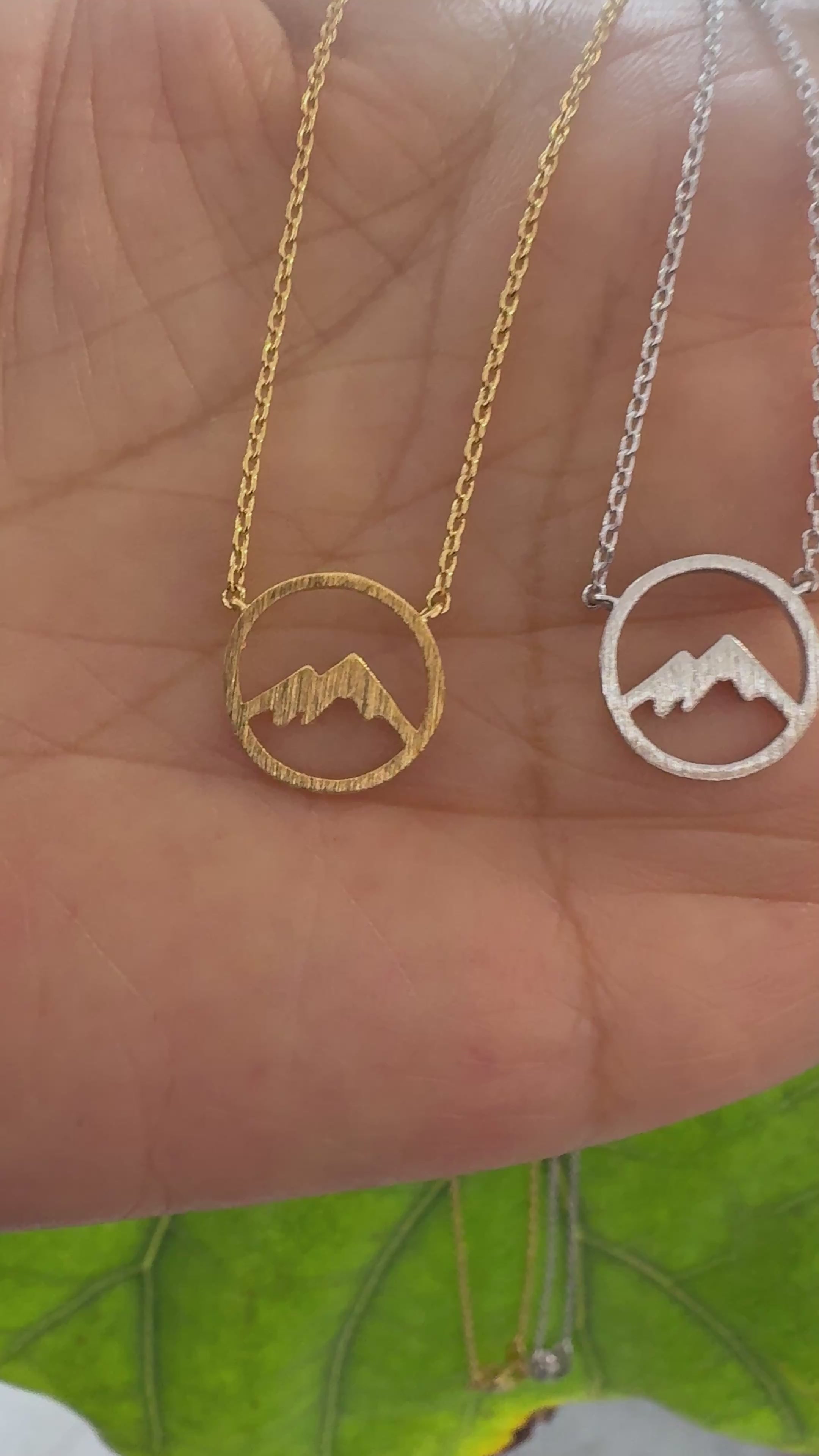 STG 18K Gold Plated Mountain Range Cutout Circle Pendant Necklace – Adventure-Inspired Jewelry for Nature Lovers