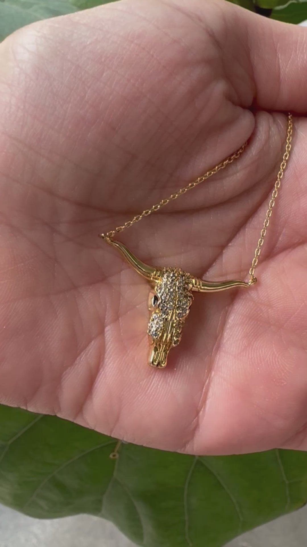 STG 18K Gold Plated CZ Pave Bull Head Pendant Necklace – Western Glam Statement Jewelry