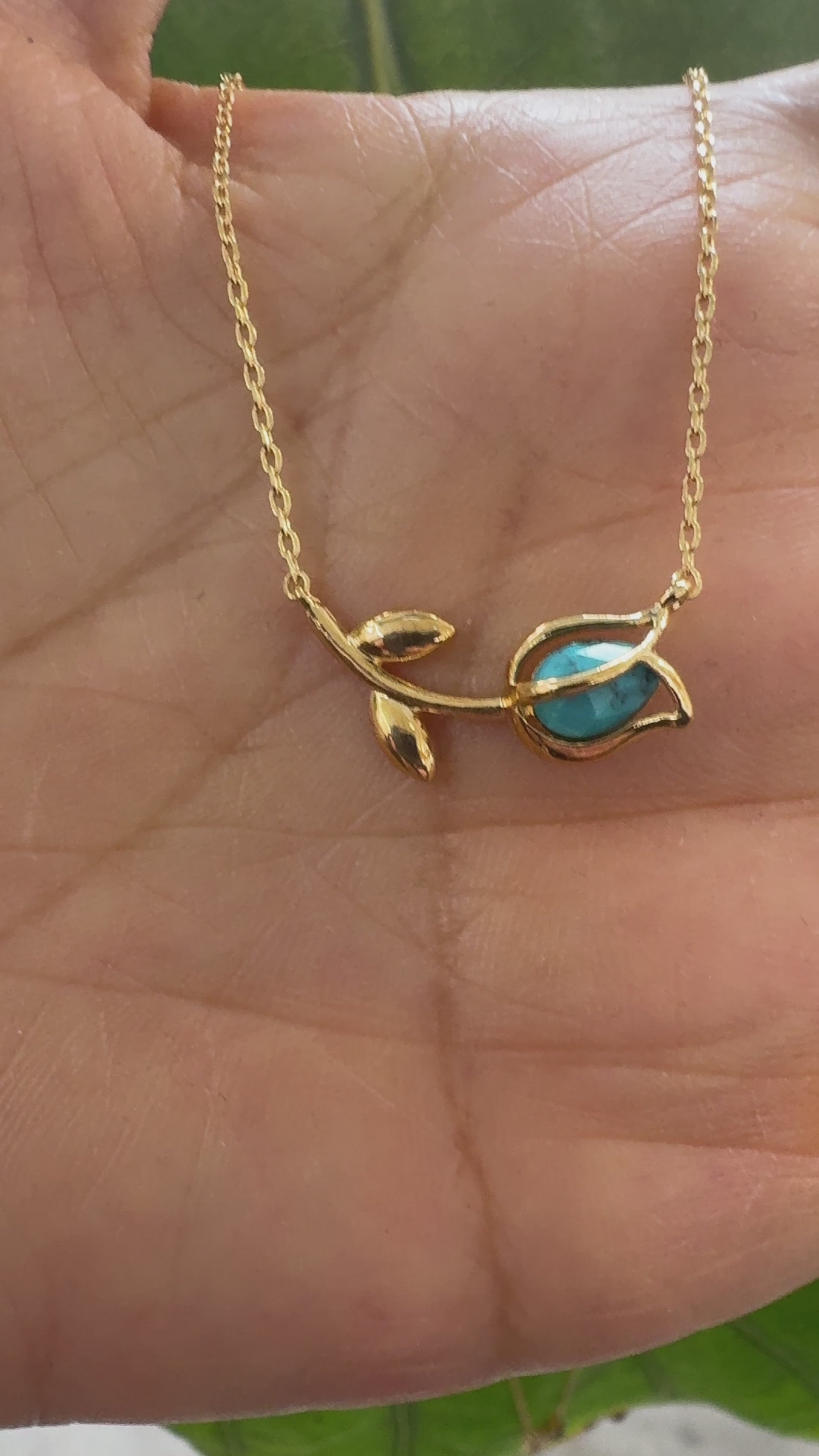 STG 18K Gold Plated December Turquoise Birthstone Tulip Pendant Necklace – Elegant Jewelry Gift for December Birthdays