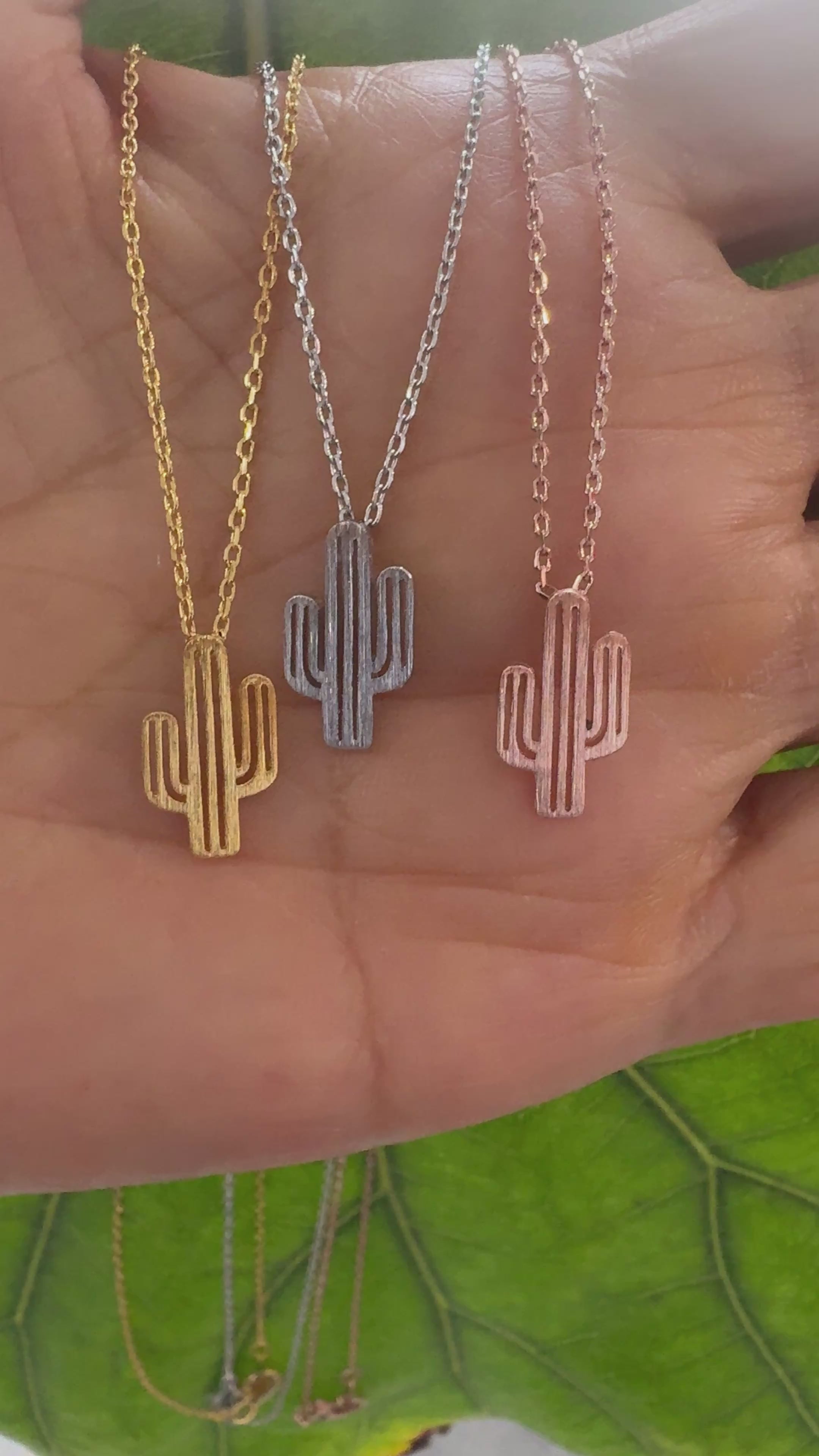 STG 18K Gold Plated Cactus Cutout Pendant Necklace – Boho Western Desert-Inspired Jewelry